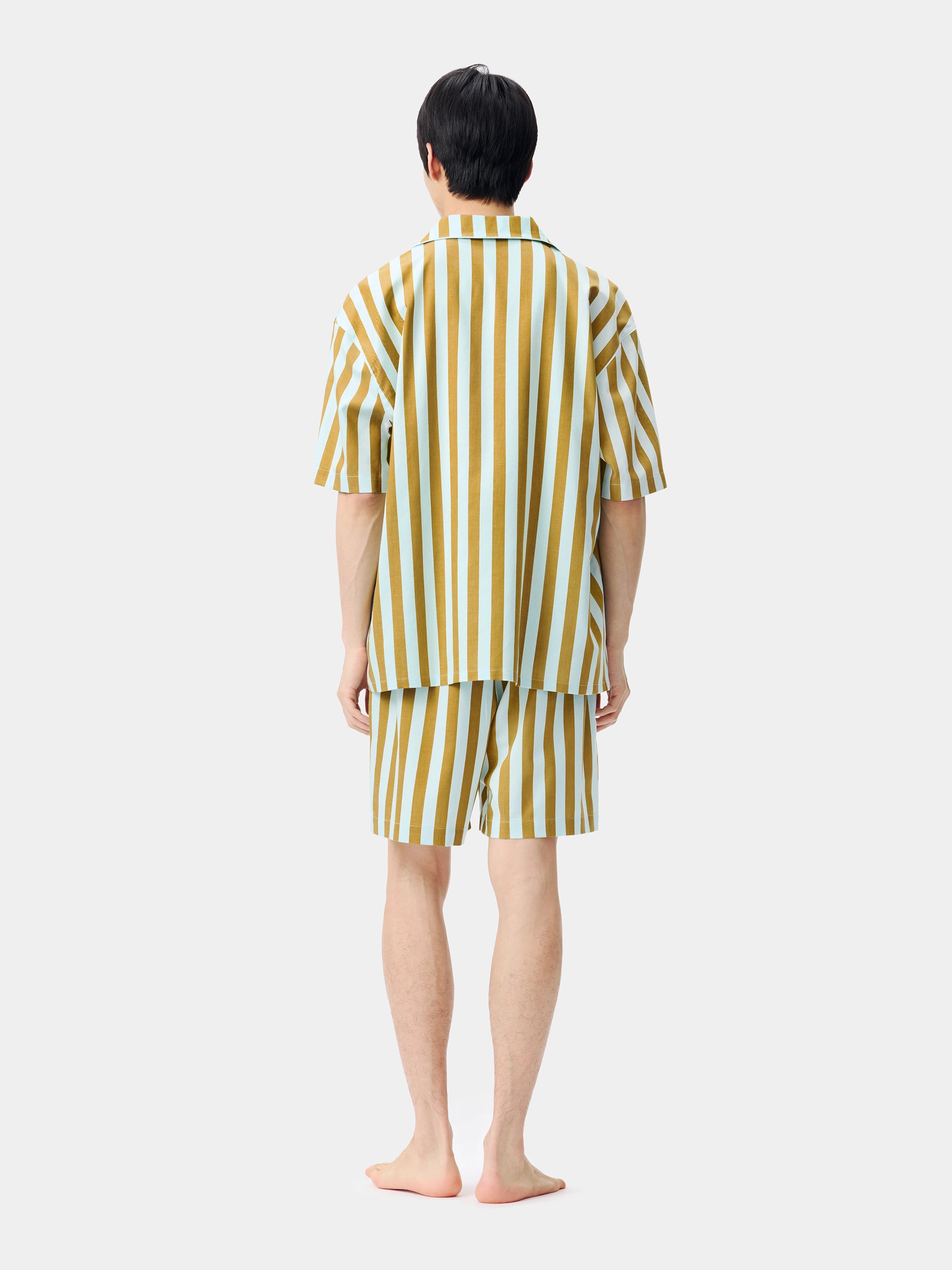"Urban Jungle" Black Panther Tencel Cotton Blend Loungewear Set Short Sleeve & Shorts – Blue & Green Stripes
