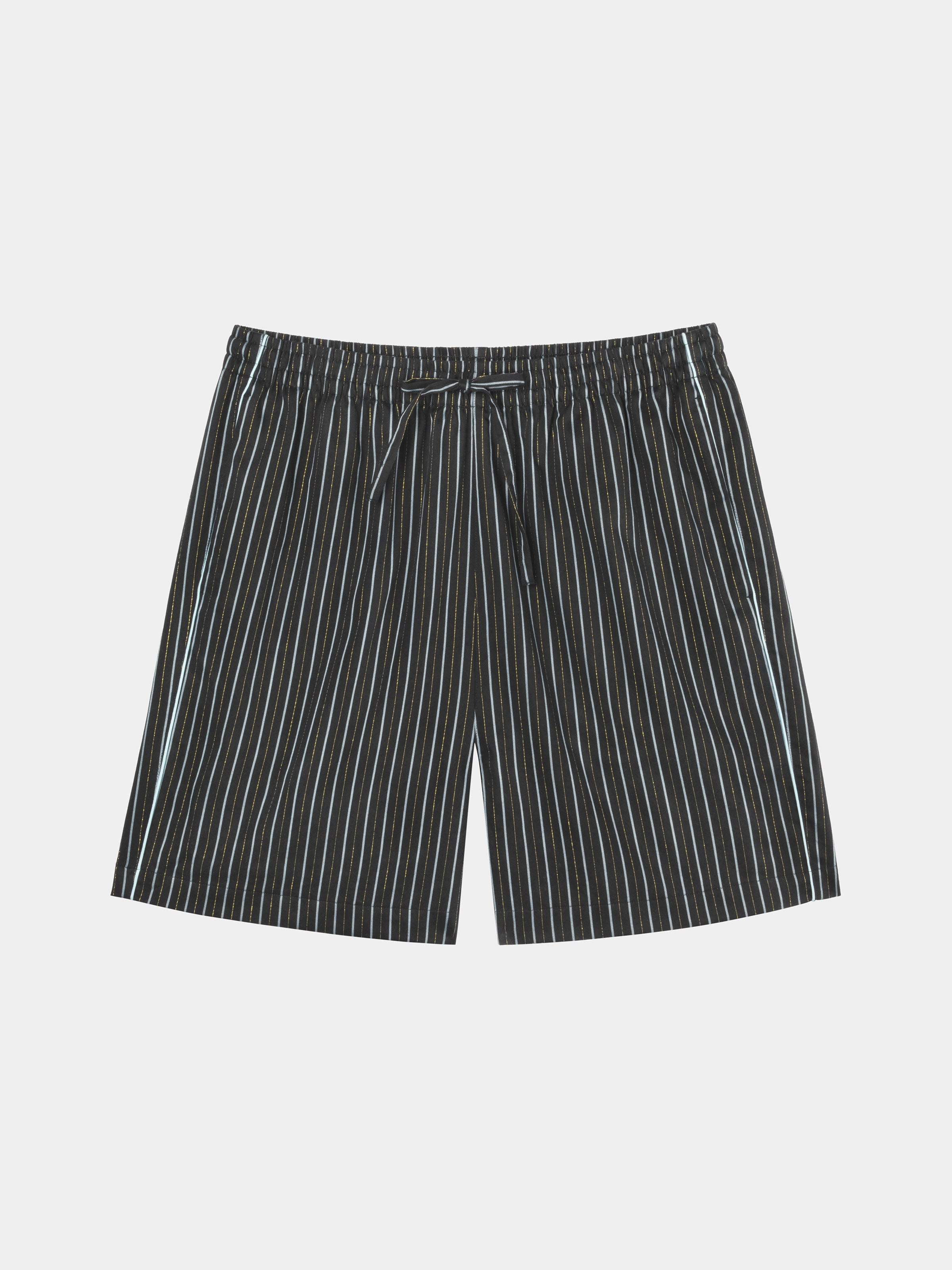 "Urban Jungle" Black Panther Tencel Cotton Blend Loungewear Set Short Sleeve & Shorts – Dark Gold Stripes