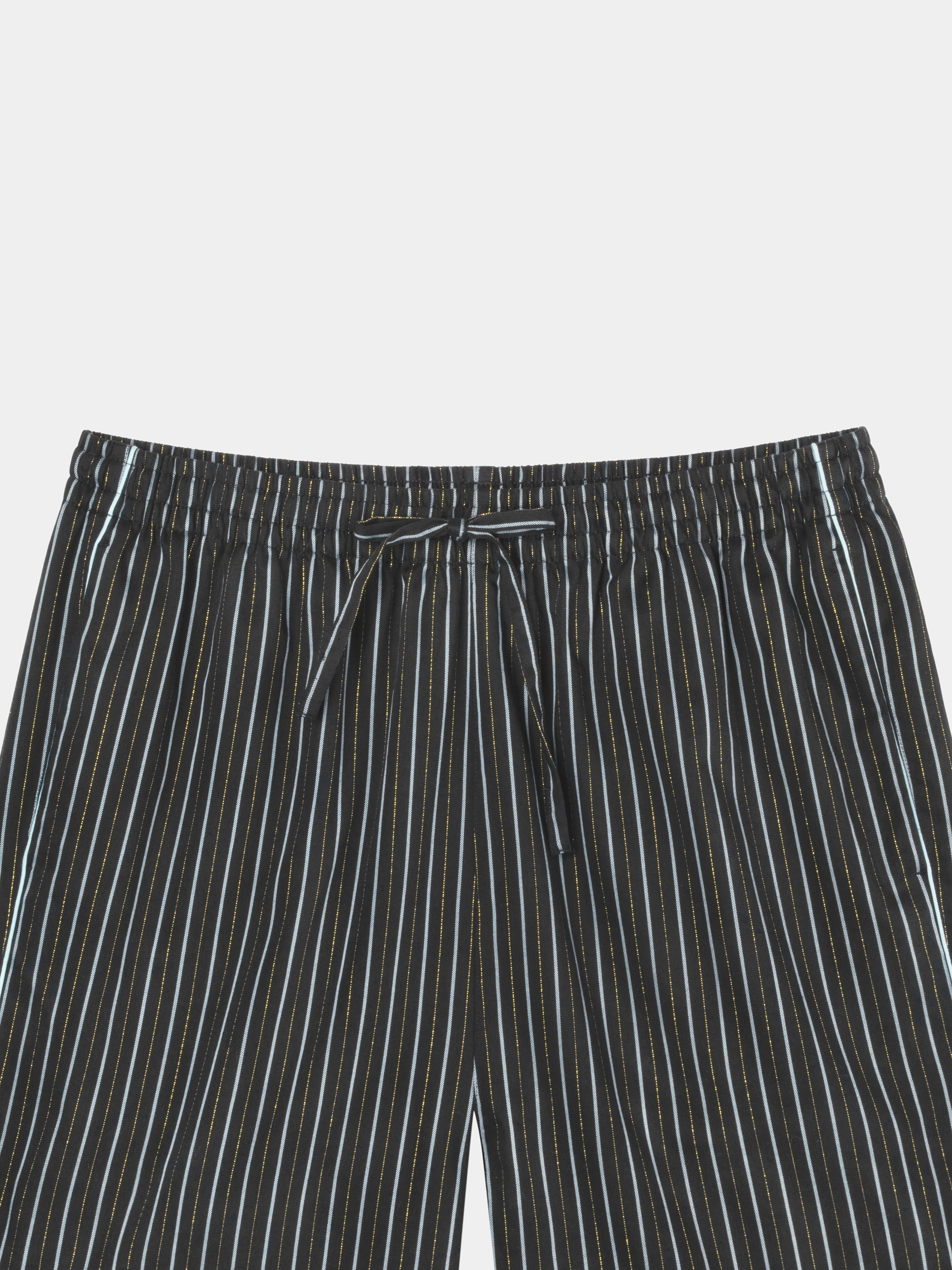 "Urban Jungle" Black Panther Tencel Cotton Blend Loungewear Set Short Sleeve & Shorts – Dark Gold Stripes