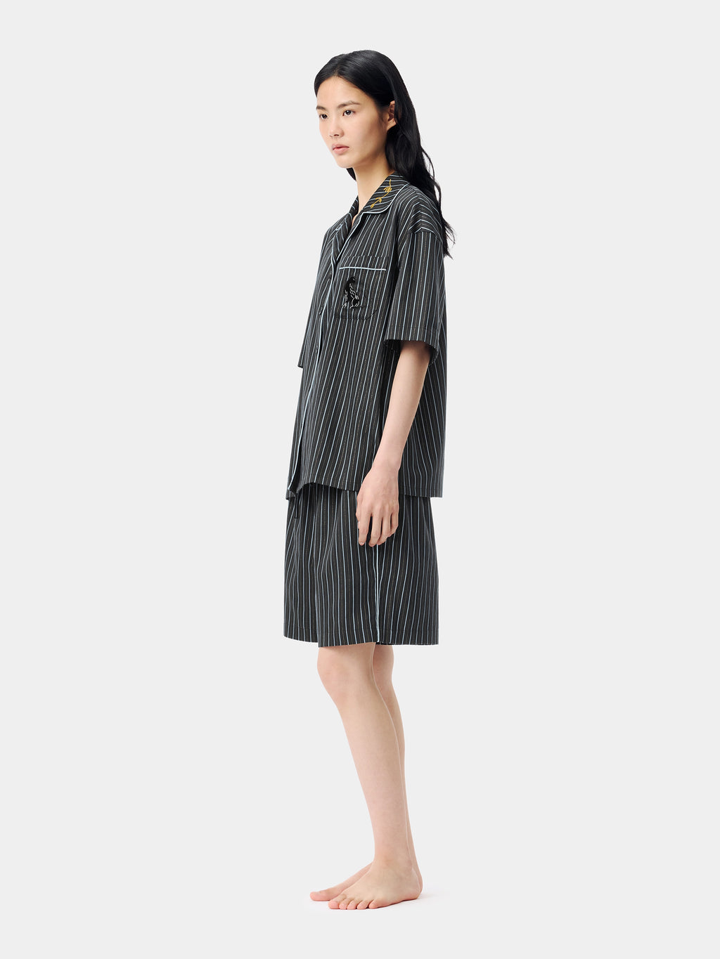 "Urban Jungle" Black Panther Tencel Cotton Blend Loungewear Set Short Sleeve & Shorts – Dark Gold Stripes
