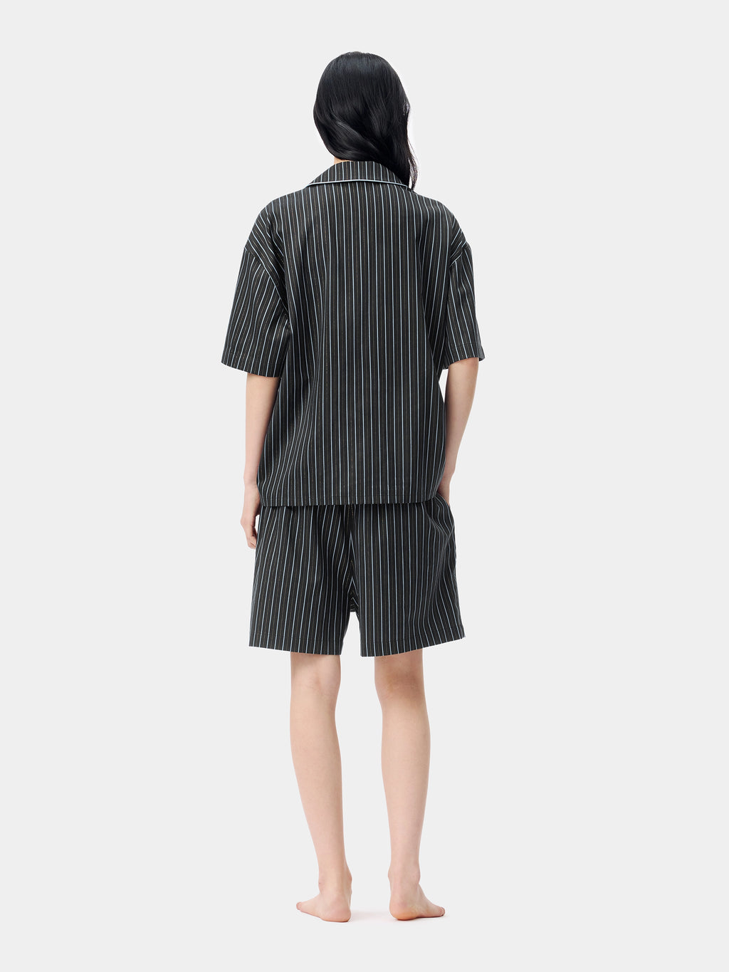 "Urban Jungle" Black Panther Tencel Cotton Blend Loungewear Set Short Sleeve & Shorts – Dark Gold Stripes