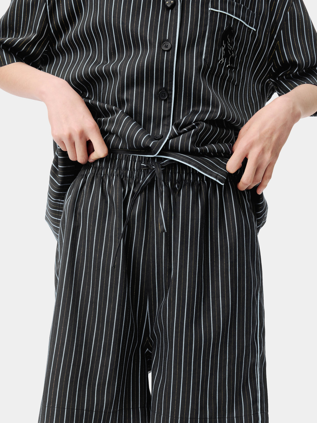 "Urban Jungle" Black Panther Tencel Cotton Blend Loungewear Set Short Sleeve & Shorts – Dark Gold Stripes