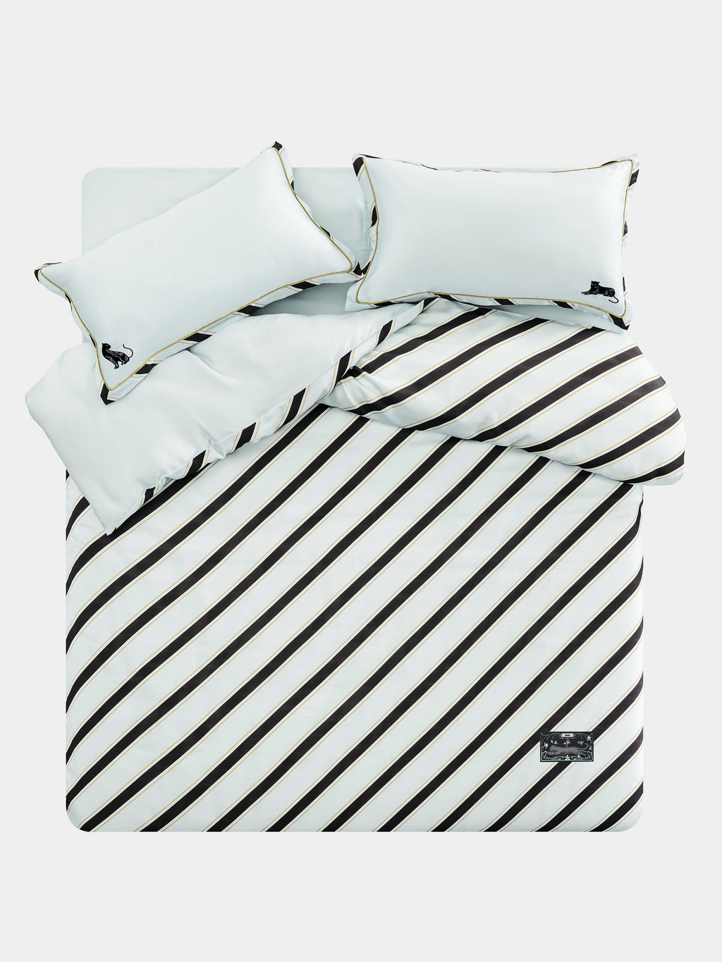 "Urban Jungle" Black Panther Tencel Printed Bedding Set – Blue & Black Stripes