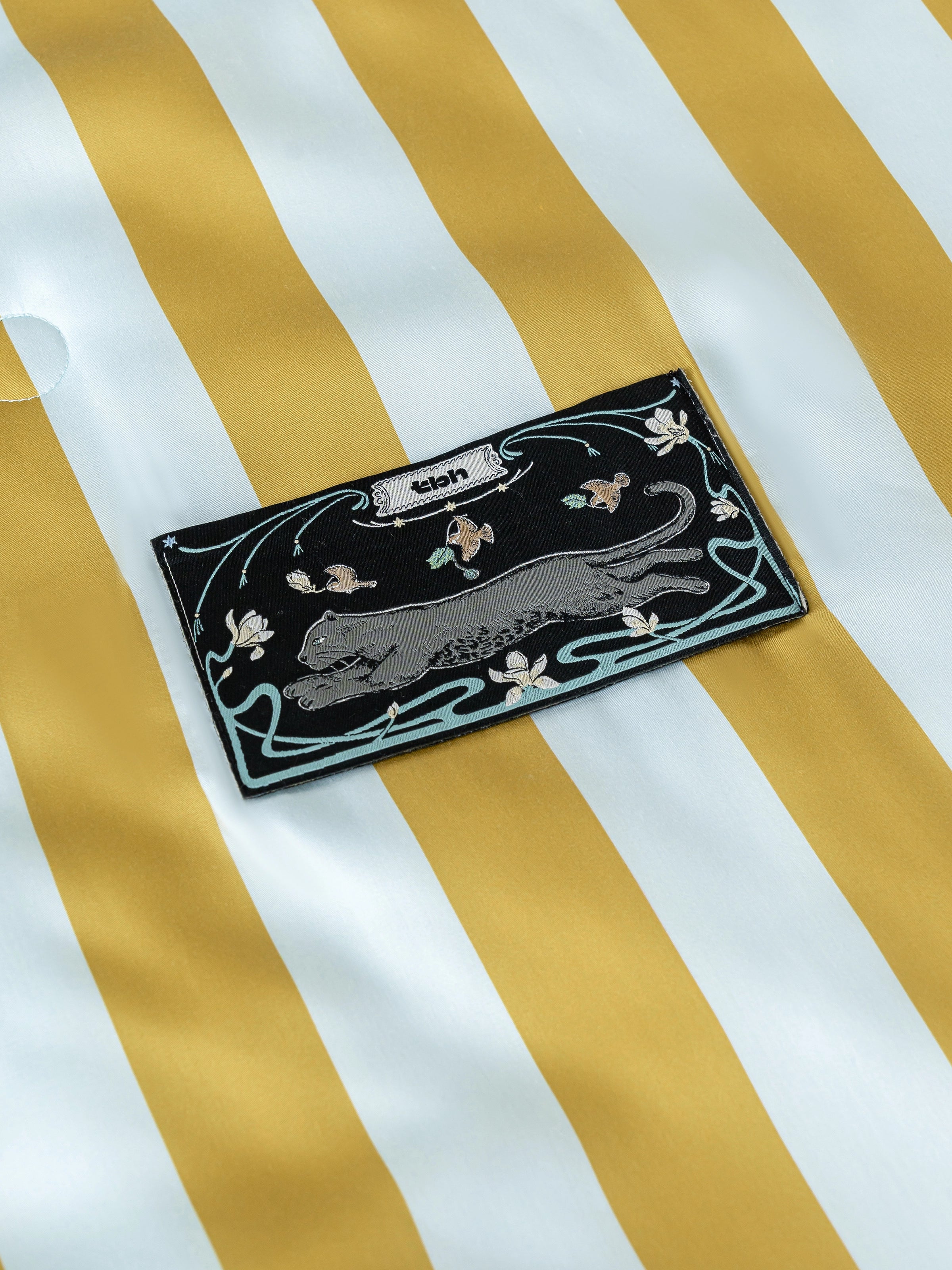 "Urban Jungle" Black Panther Tencel Printed Summer Quilt – Blue & Green Stripes