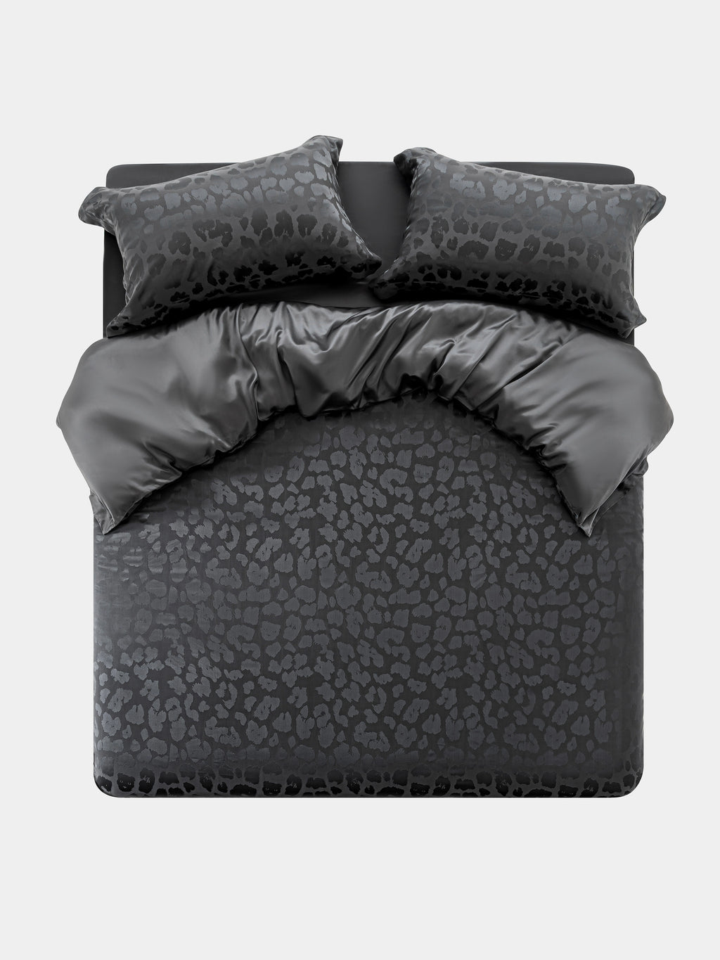 "Urban Jungle" Black Panther 19 Momme Machine-Washable Silk Jacquard Bedding Set – Black Leopard