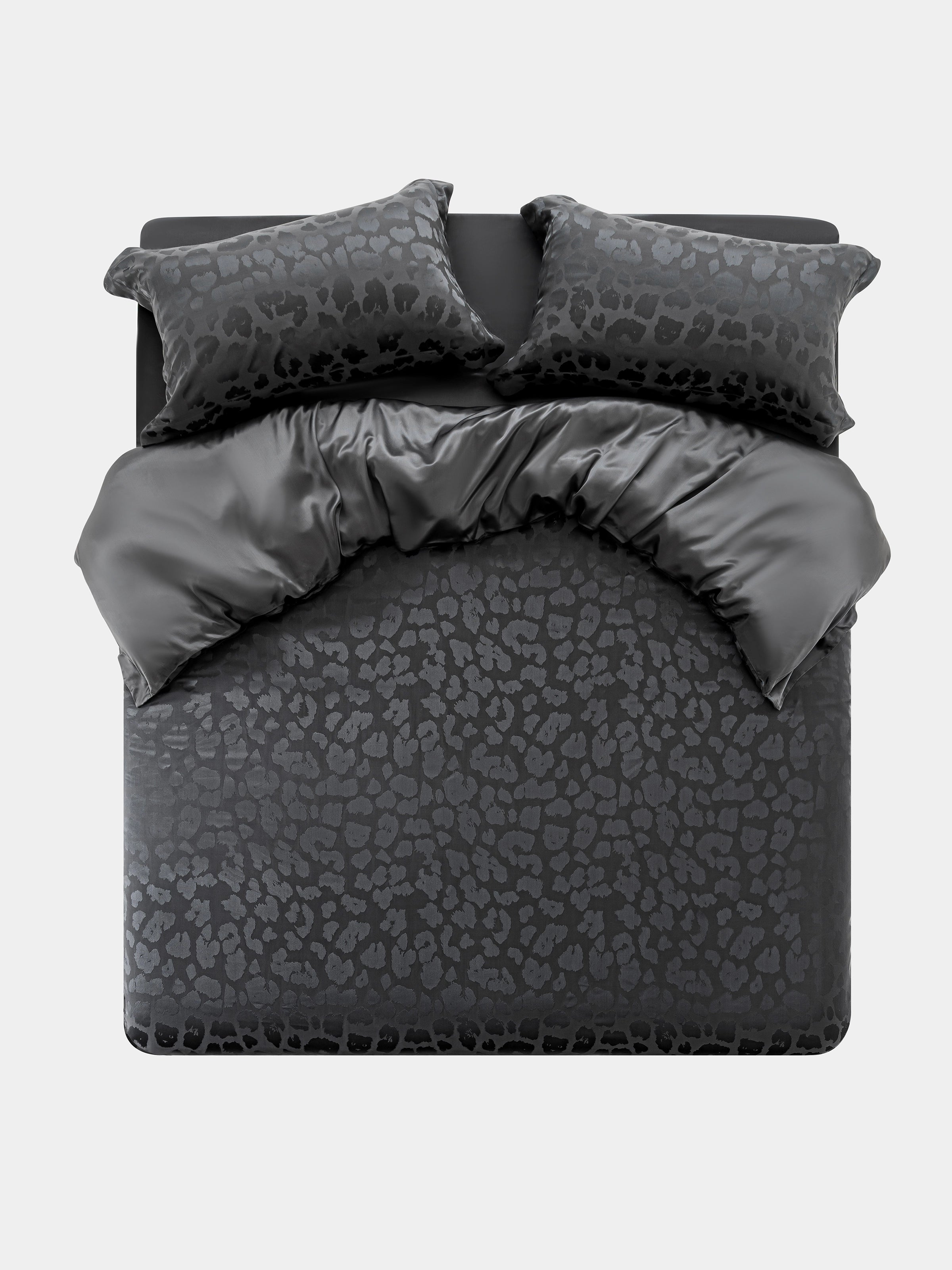 "Urban Jungle" Black Panther 19 Momme Machine-Washable Silk Jacquard Bedding Set – Black Leopard