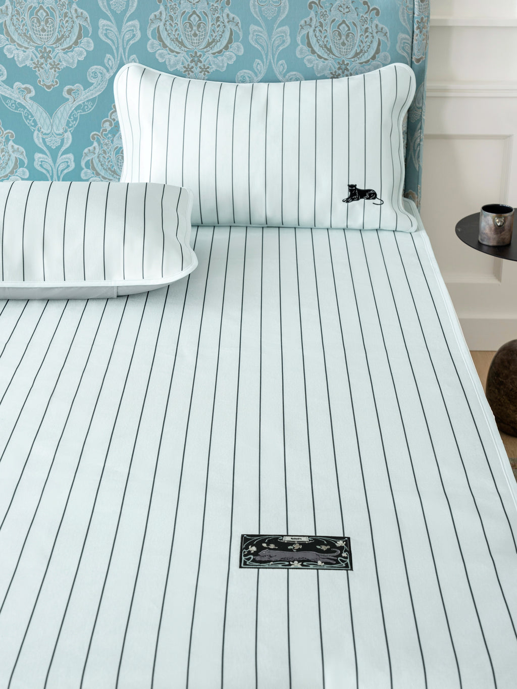 "Urban Jungle" Black Panther Cooling Bed Mat Set – Blue & Black Stripes