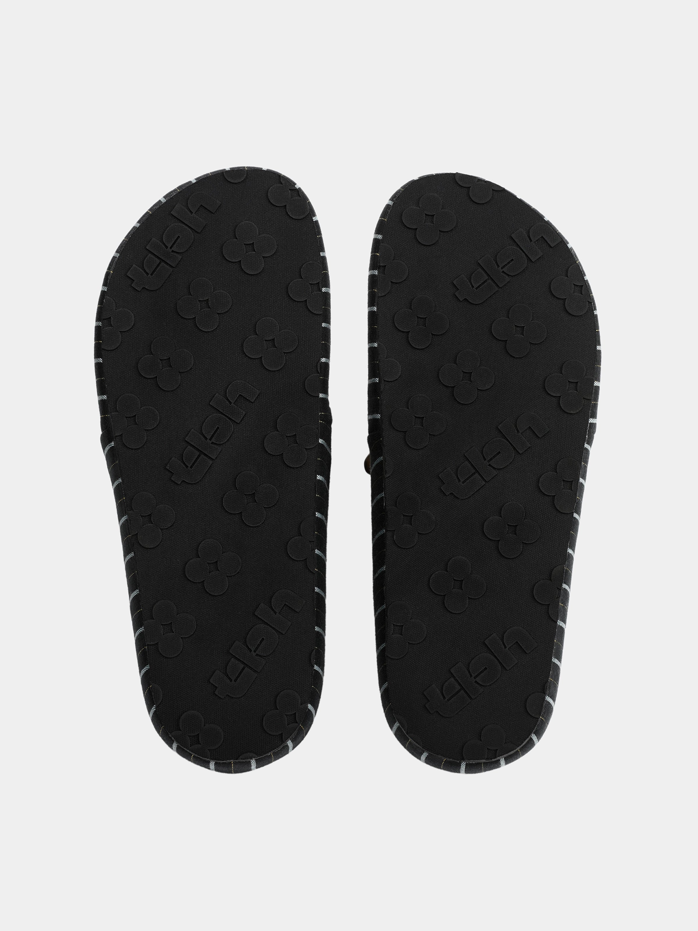 "Urban Jungle" Black Panther Cross-Strap Slippers – Dark Gold Stripes