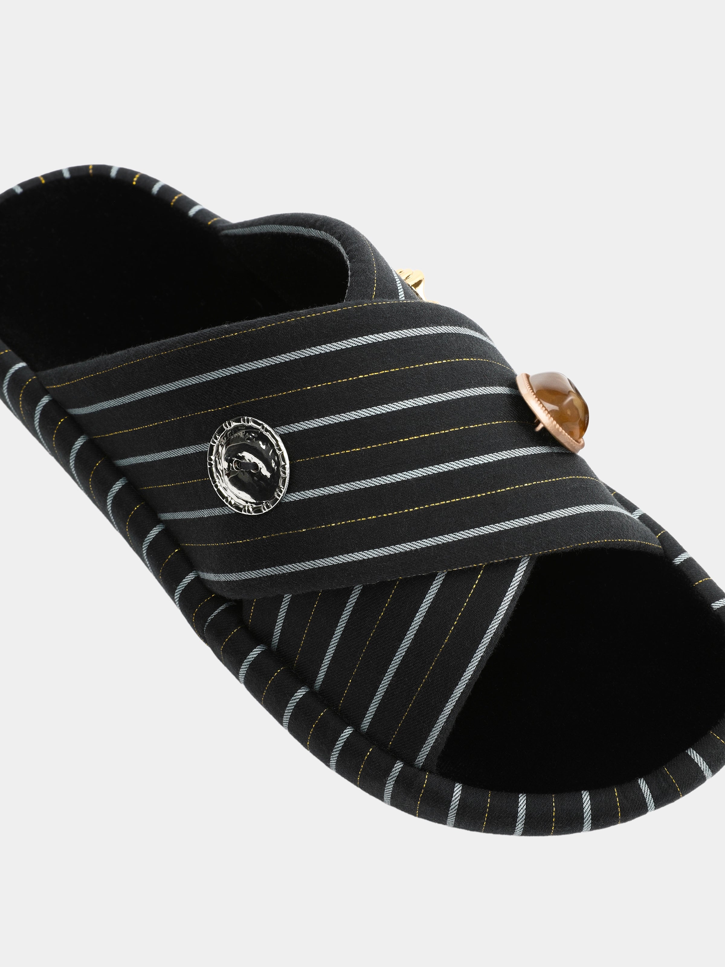 "Urban Jungle" Black Panther Cross-Strap Slippers – Dark Gold Stripes
