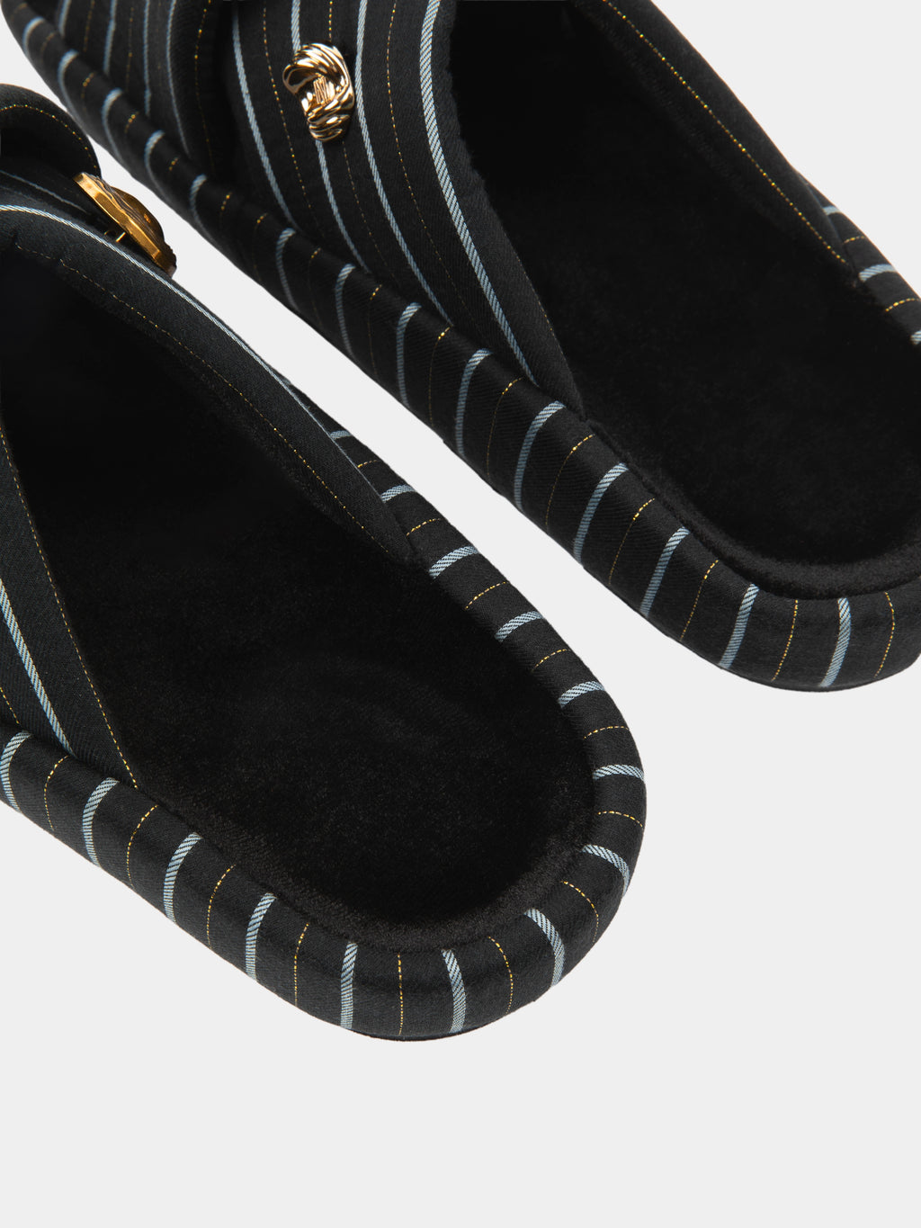"Urban Jungle" Black Panther Cross-Strap Slippers – Dark Gold Stripes