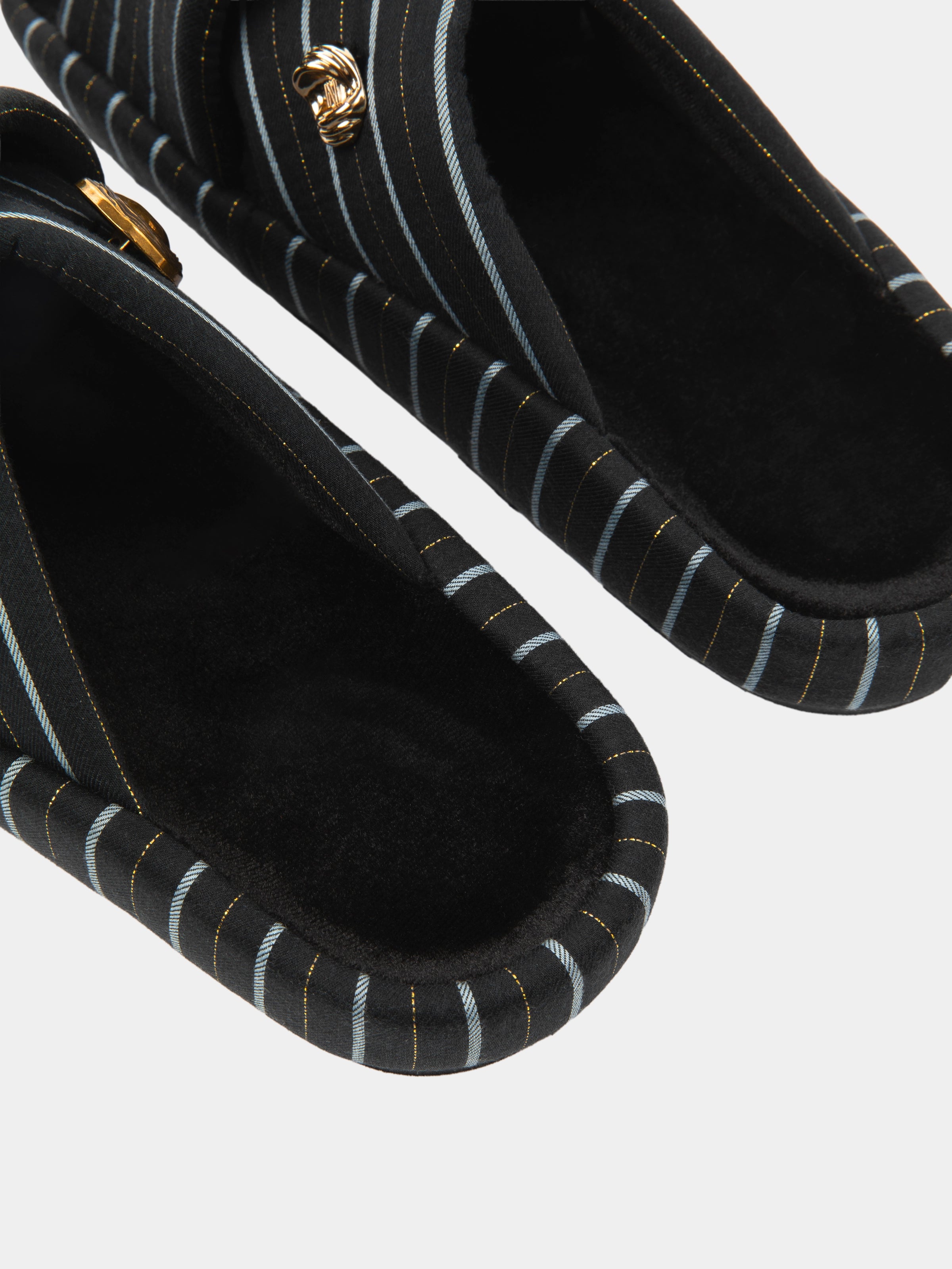 "Urban Jungle" Black Panther Cross-Strap Slippers – Dark Gold Stripes