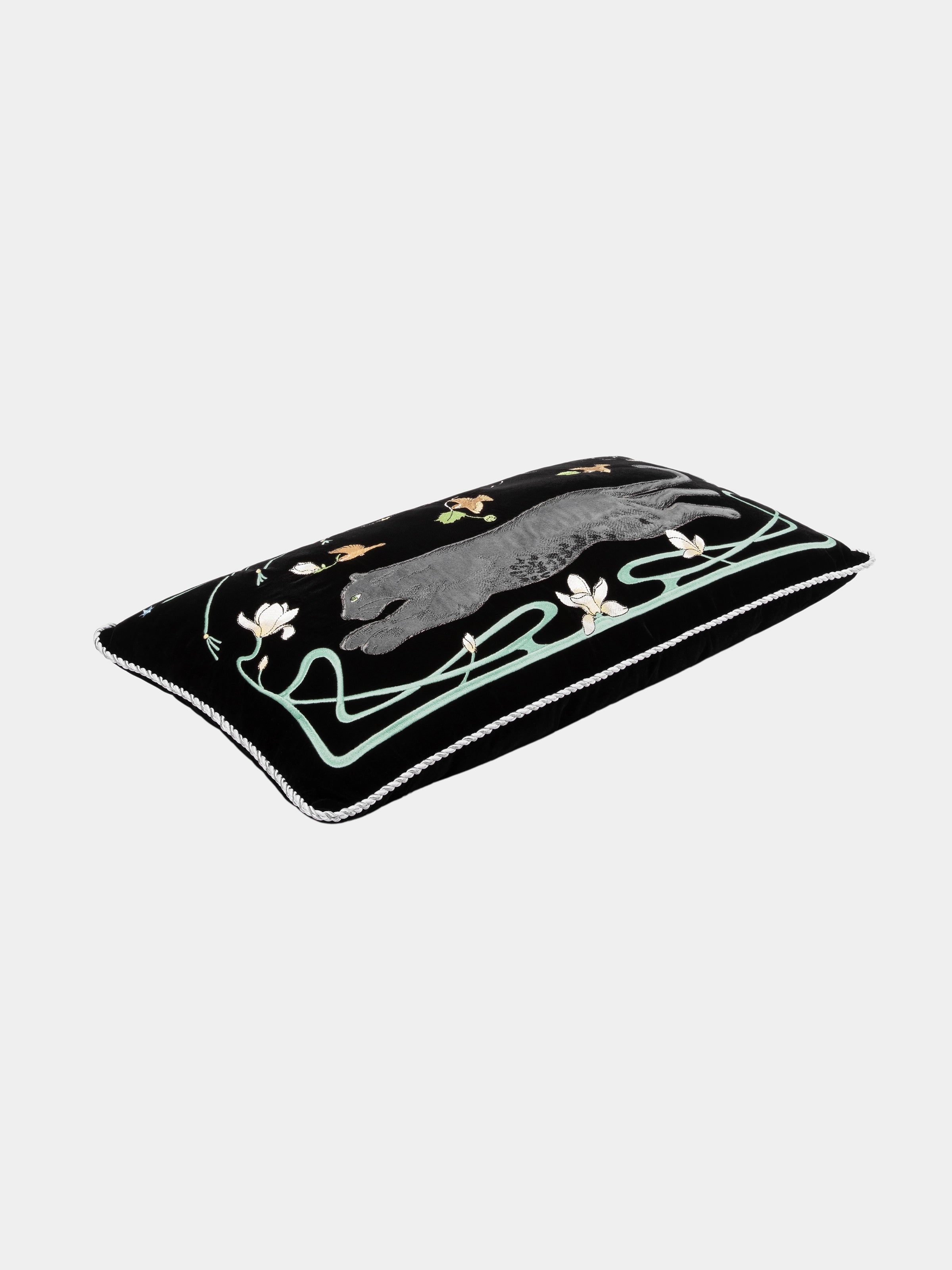 "Urban Jungle" Black Panther Embroidered Cushion – Black Panther & Magnolia