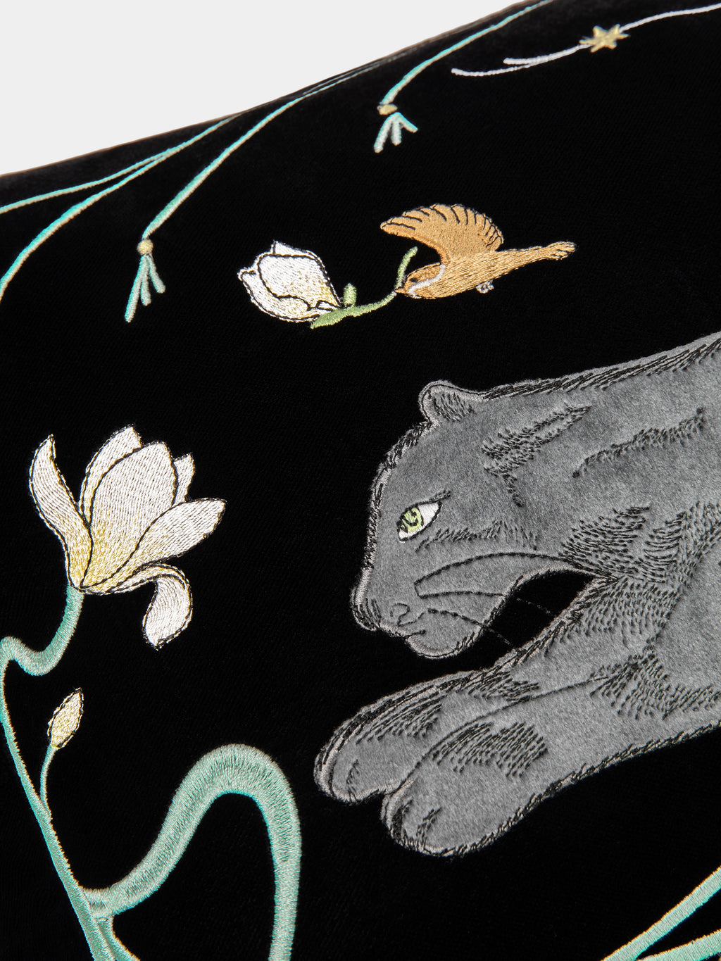 "Urban Jungle" Black Panther Embroidered Cushion – Black Panther & Magnolia