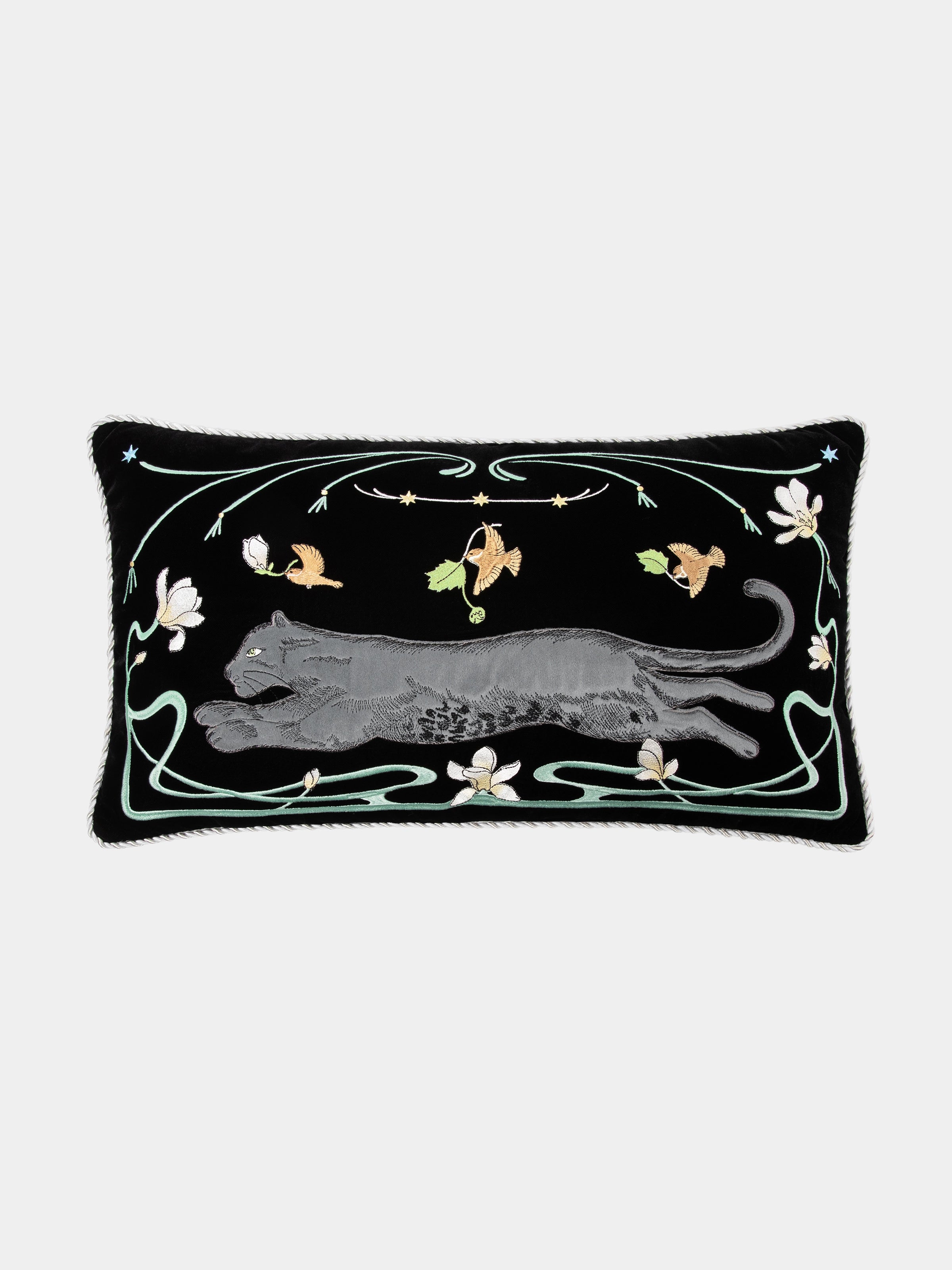 "Urban Jungle" Black Panther Embroidered Cushion – Black Panther & Magnolia