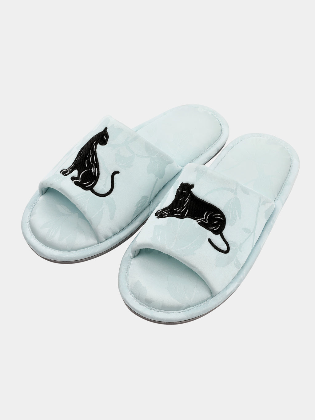"Urban Jungle" Black Panther Jacquard Open-Toe Slippers – Mist Blue