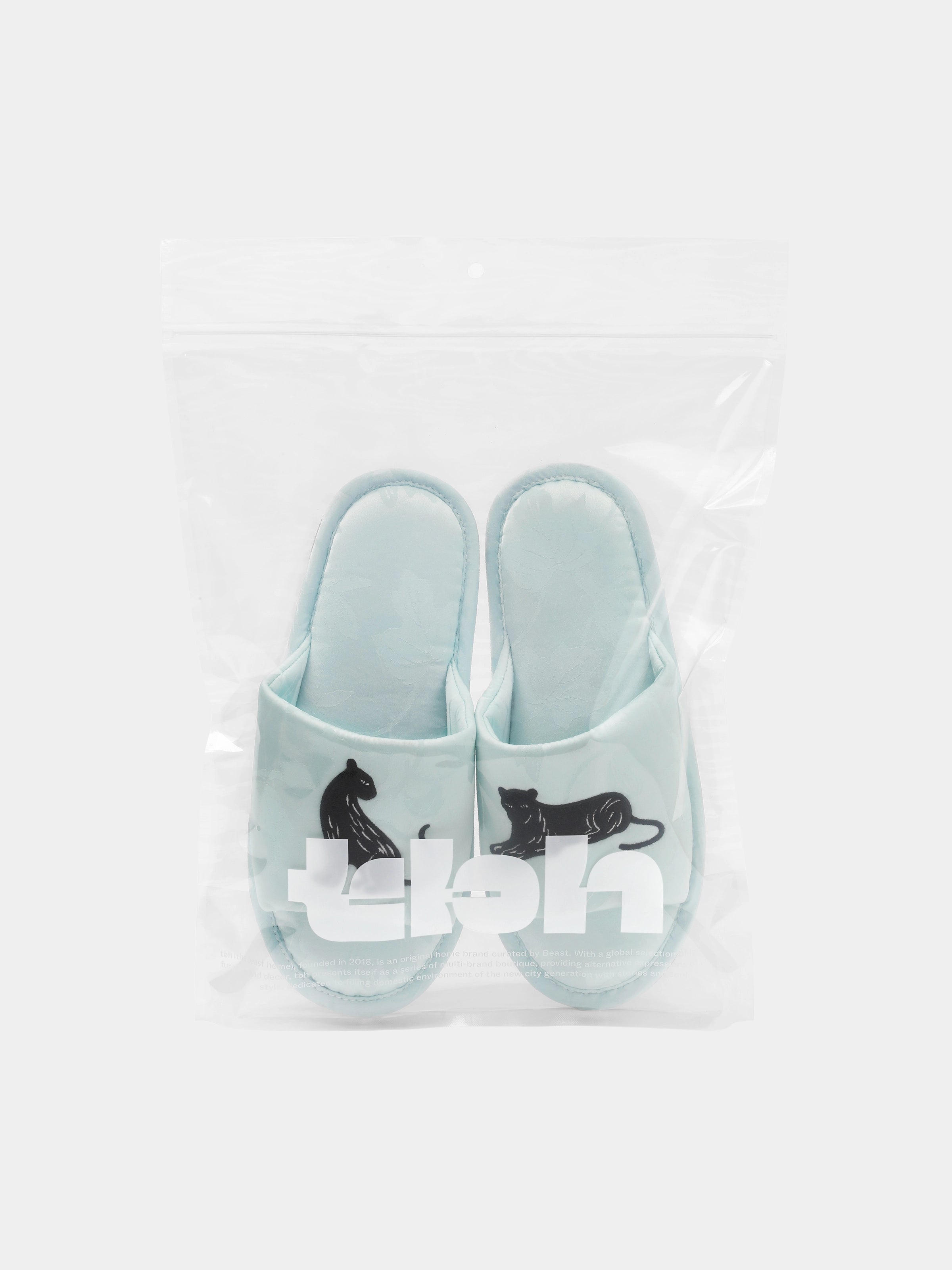 "Urban Jungle" Black Panther Jacquard Open-Toe Slippers – Mist Blue