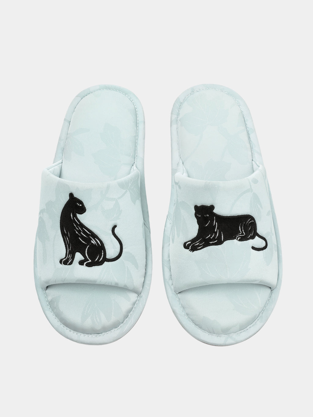"Urban Jungle" Black Panther Jacquard Open-Toe Slippers – Mist Blue