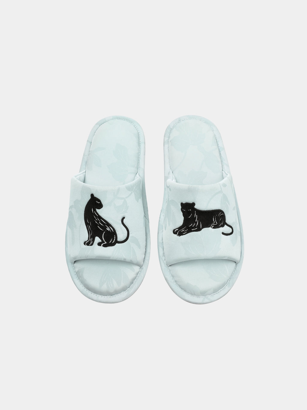 "Urban Jungle" Black Panther Jacquard Open-Toe Slippers – Mist Blue