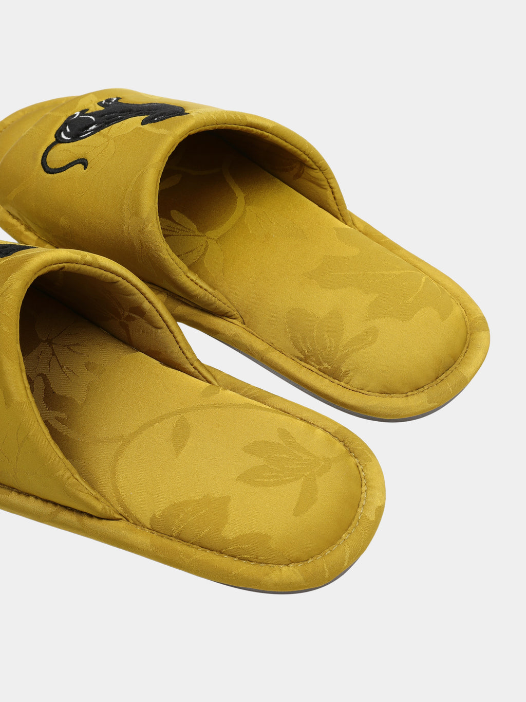 "Urban Jungle" Black Panther Jacquard Open-Toe Slippers – Dark Gold