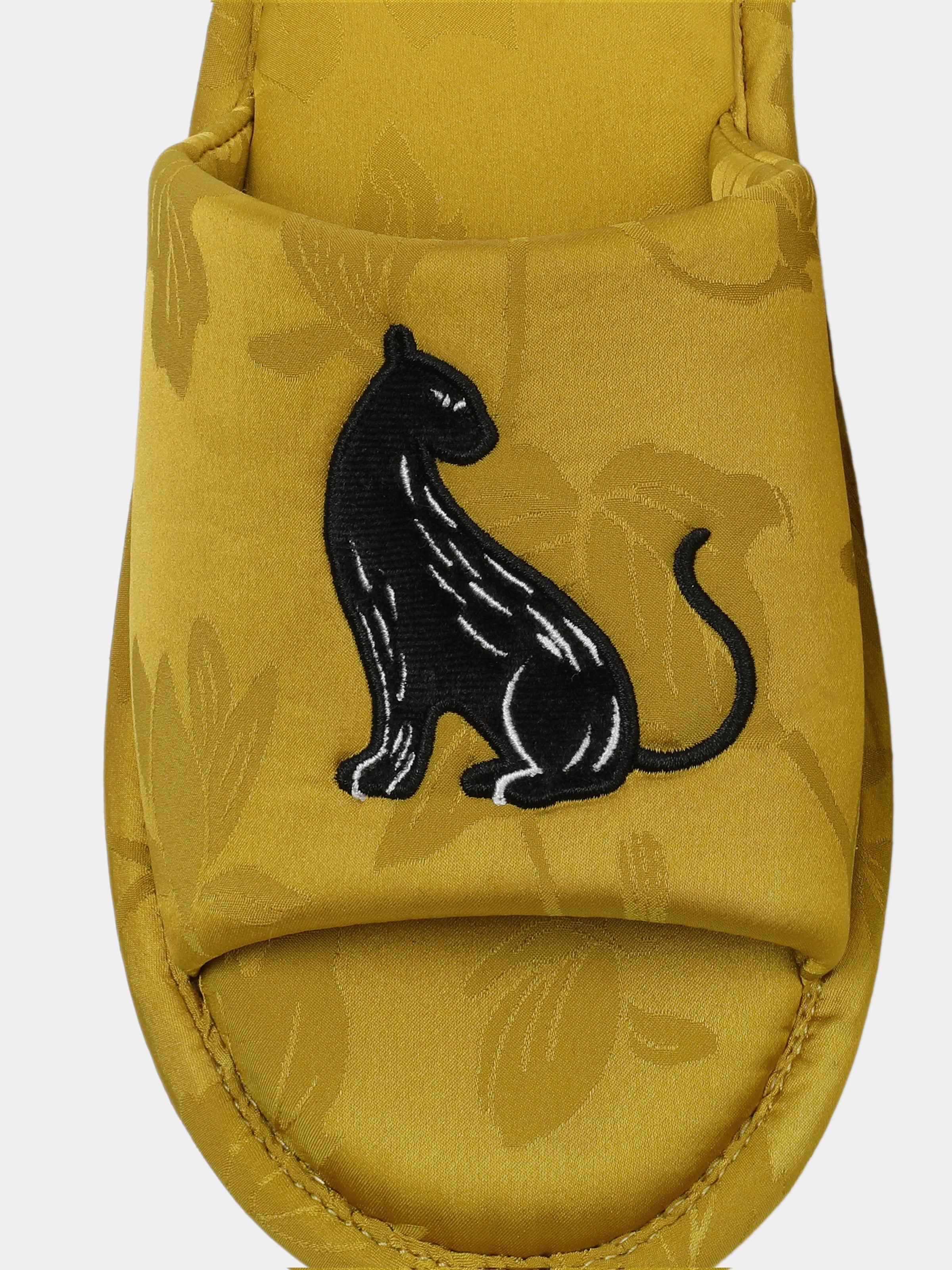 "Urban Jungle" Black Panther Jacquard Open-Toe Slippers – Dark Gold
