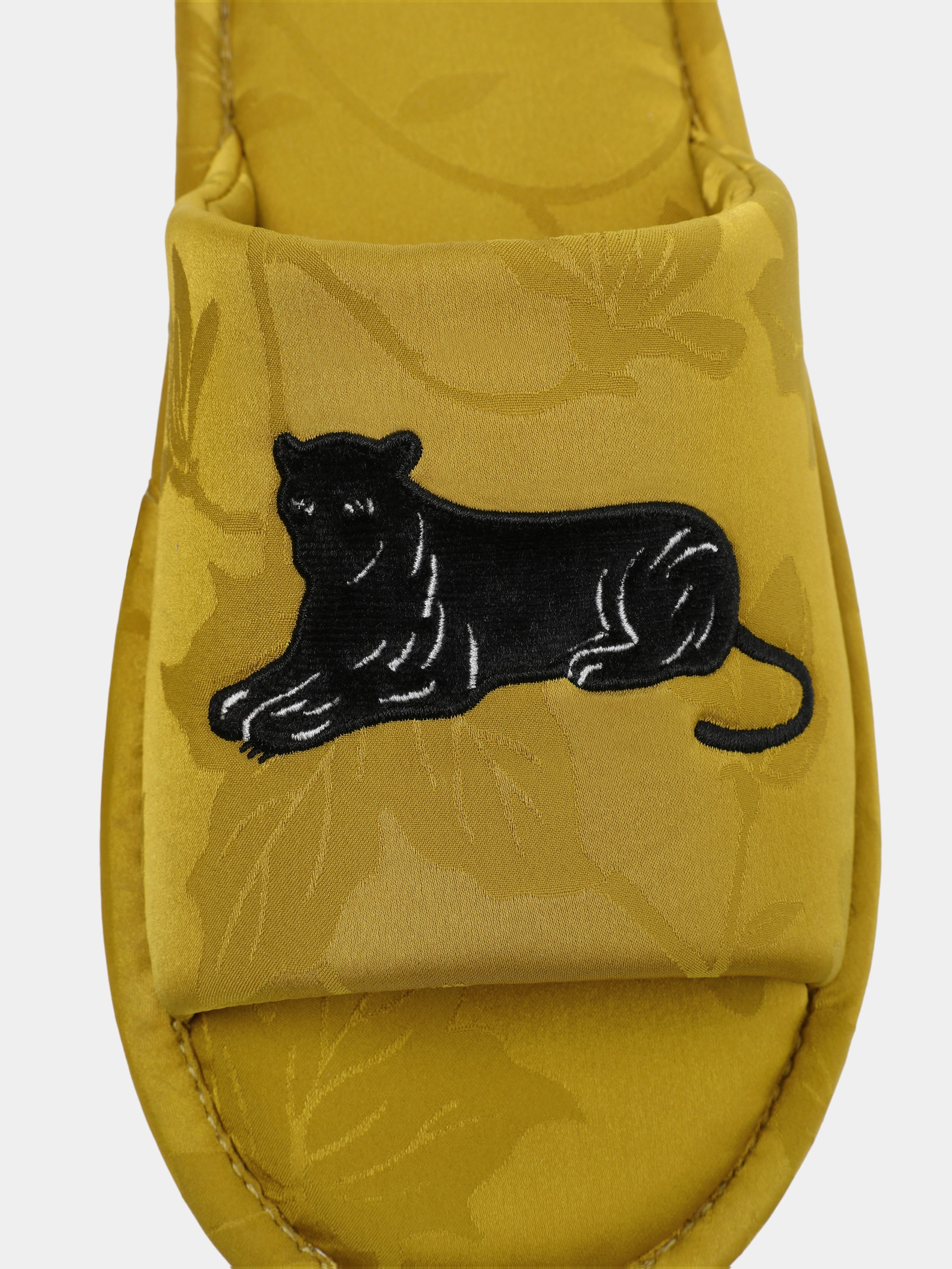 "Urban Jungle" Black Panther Jacquard Open-Toe Slippers – Dark Gold