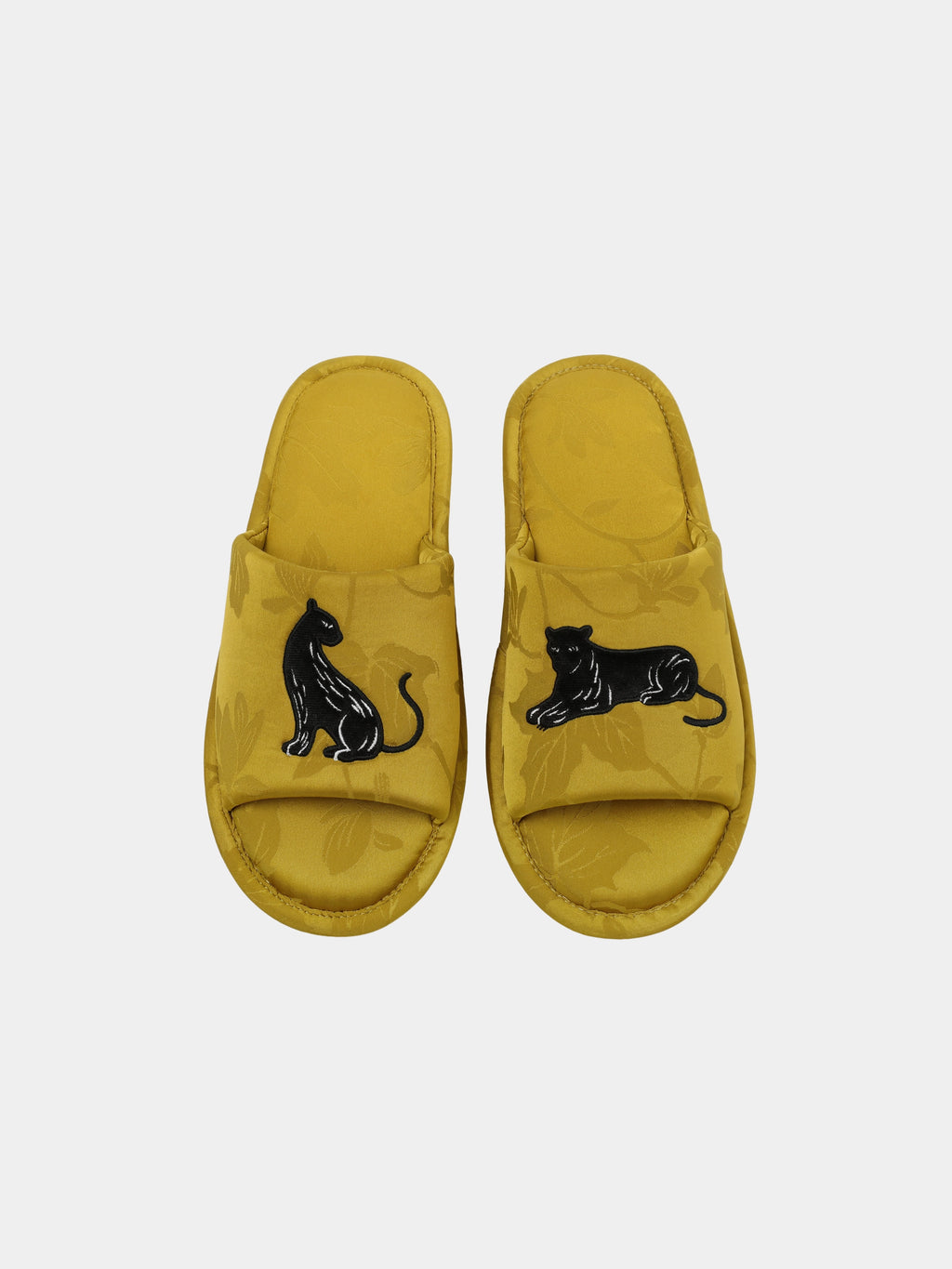 "Urban Jungle" Black Panther Jacquard Open-Toe Slippers – Dark Gold