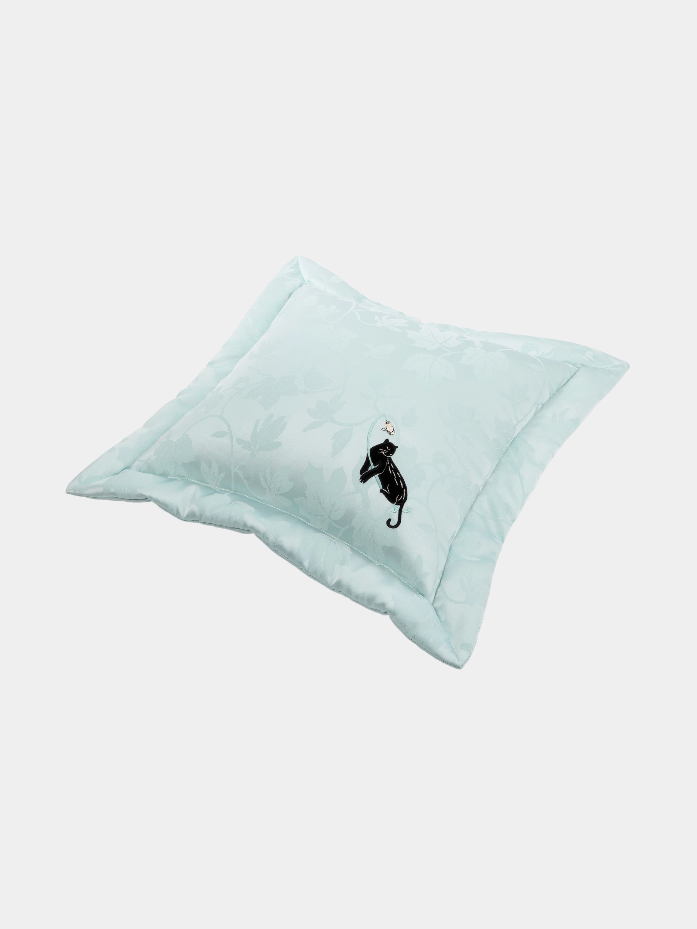 "Urban Jungle" Black Panther Jacquard Cushion – Mist Blue