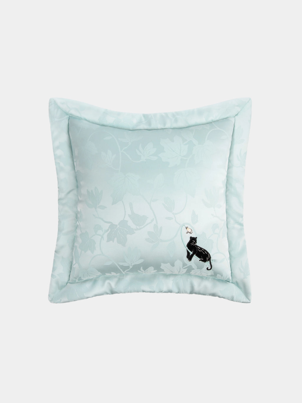 "Urban Jungle" Black Panther Jacquard Cushion – Mist Blue