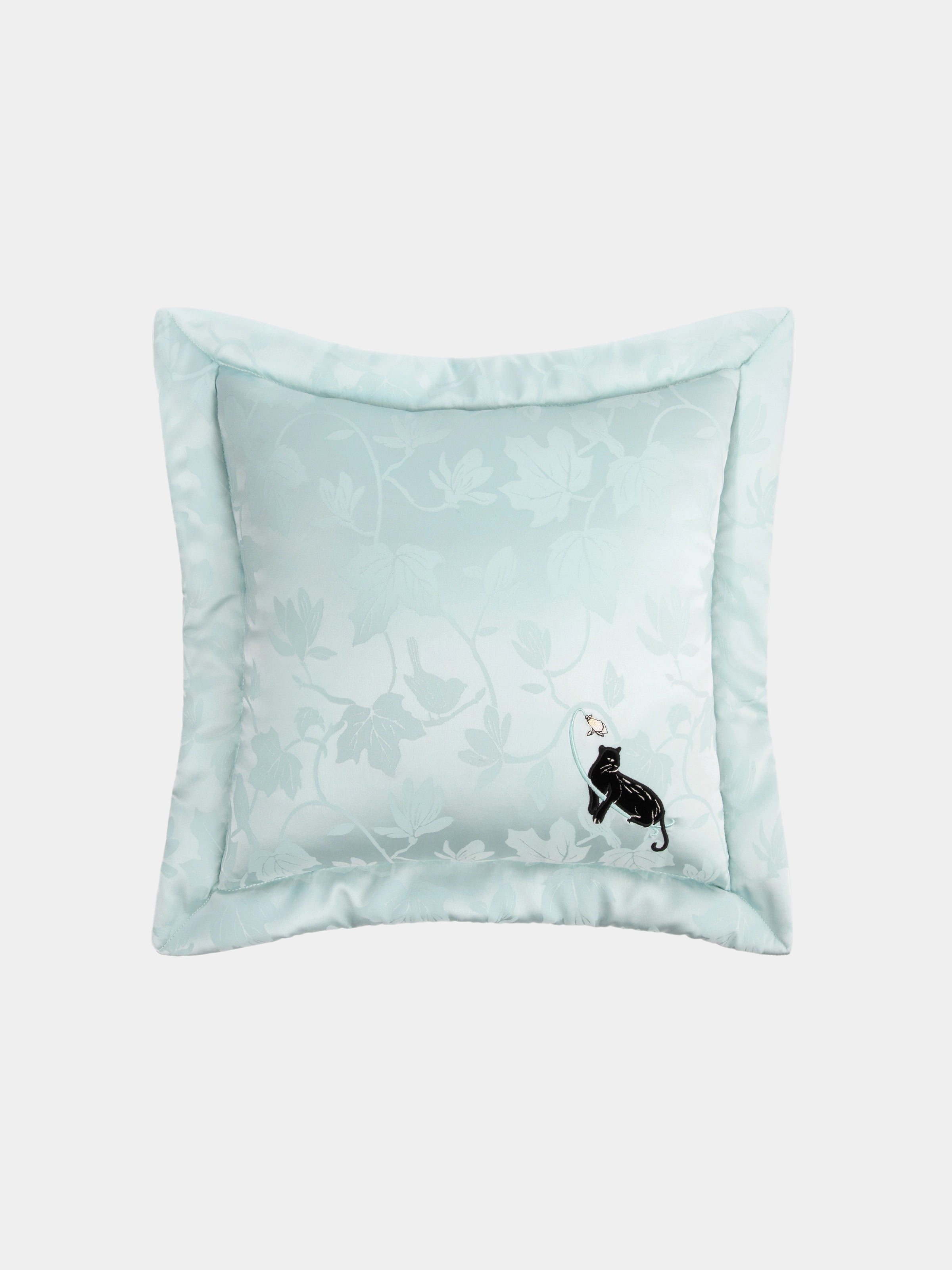 "Urban Jungle" Black Panther Jacquard Cushion – Mist Blue
