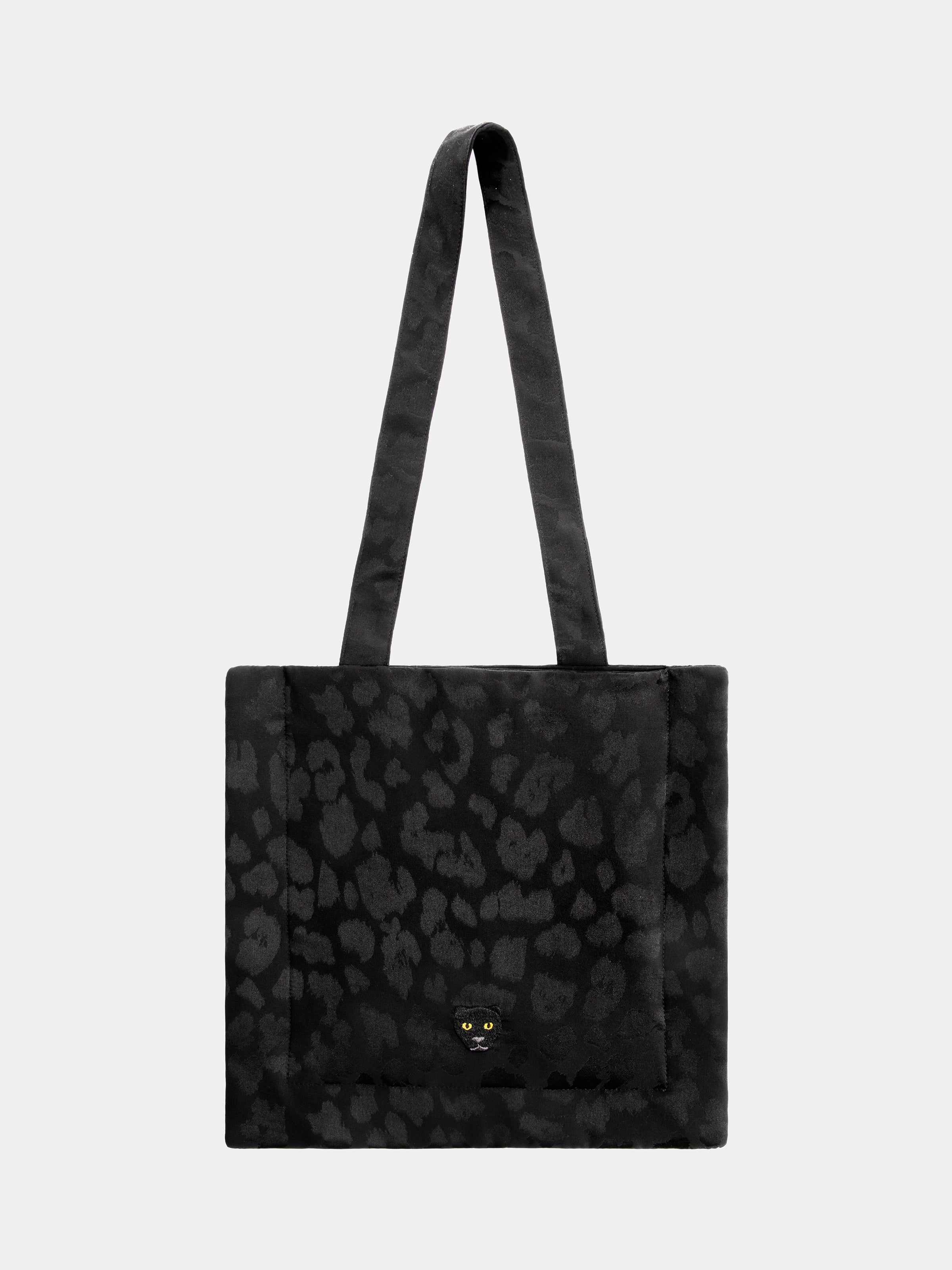 "Urban Jungle" Black Panther Machine-Washable Silk Tote Bag – Black Leopard