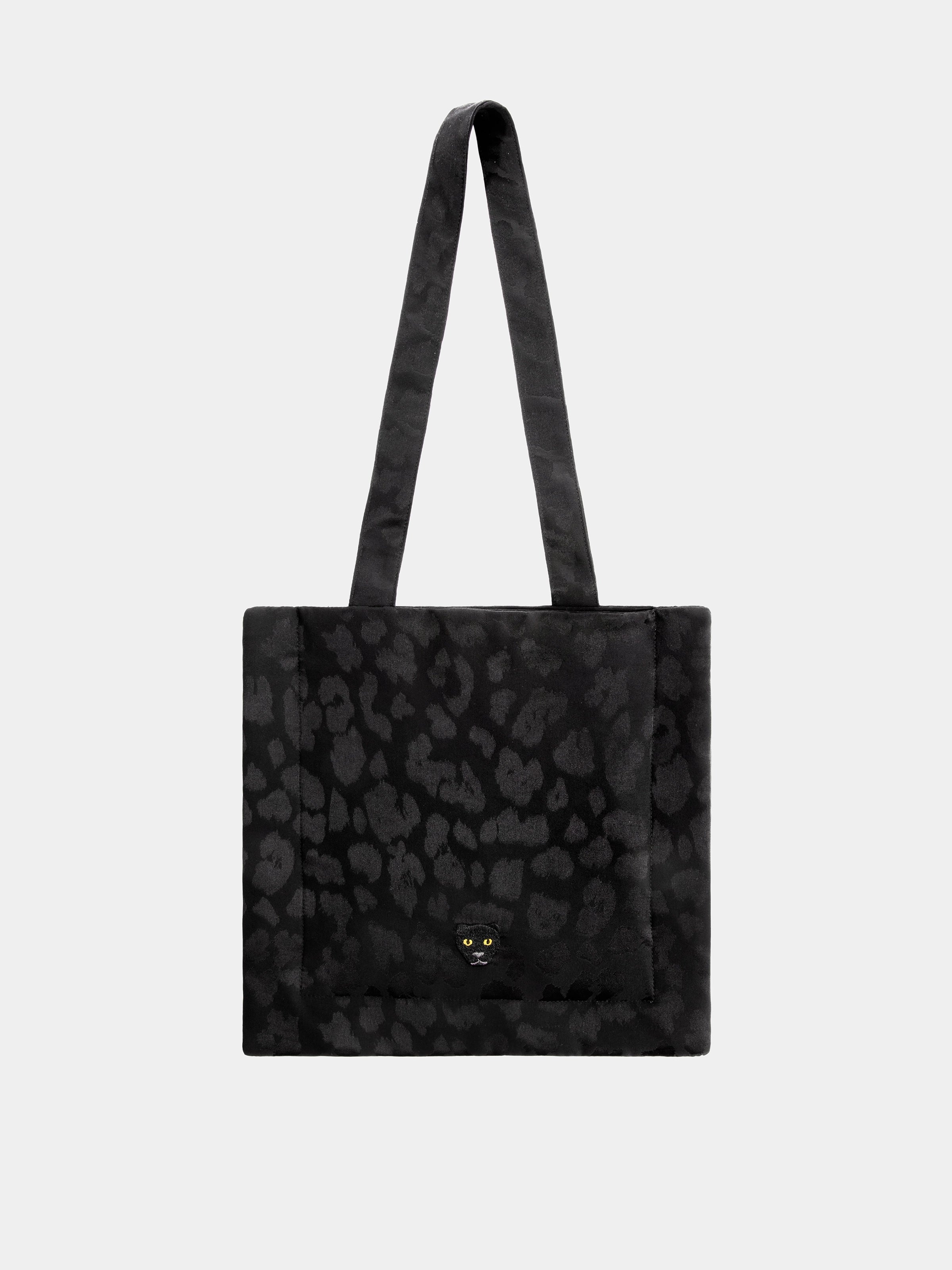 "Urban Jungle" Black Panther Machine-Washable Silk Tote Bag – Black Leopard