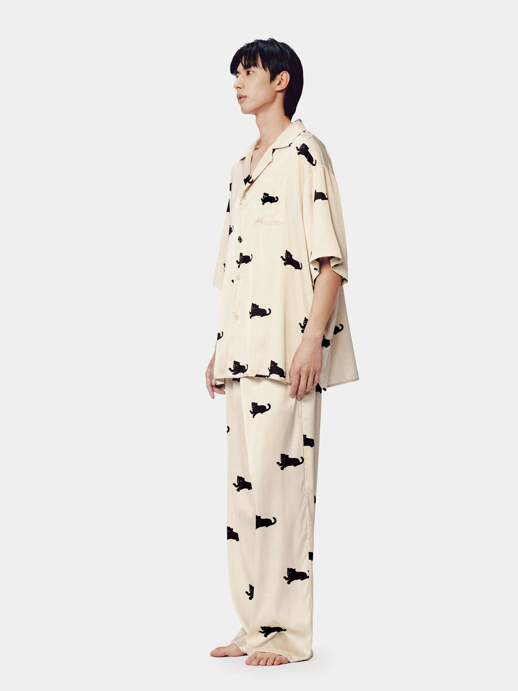 "Urban Jungle" Satin Loungewear Set Short Sleeve & Pants – Camel
