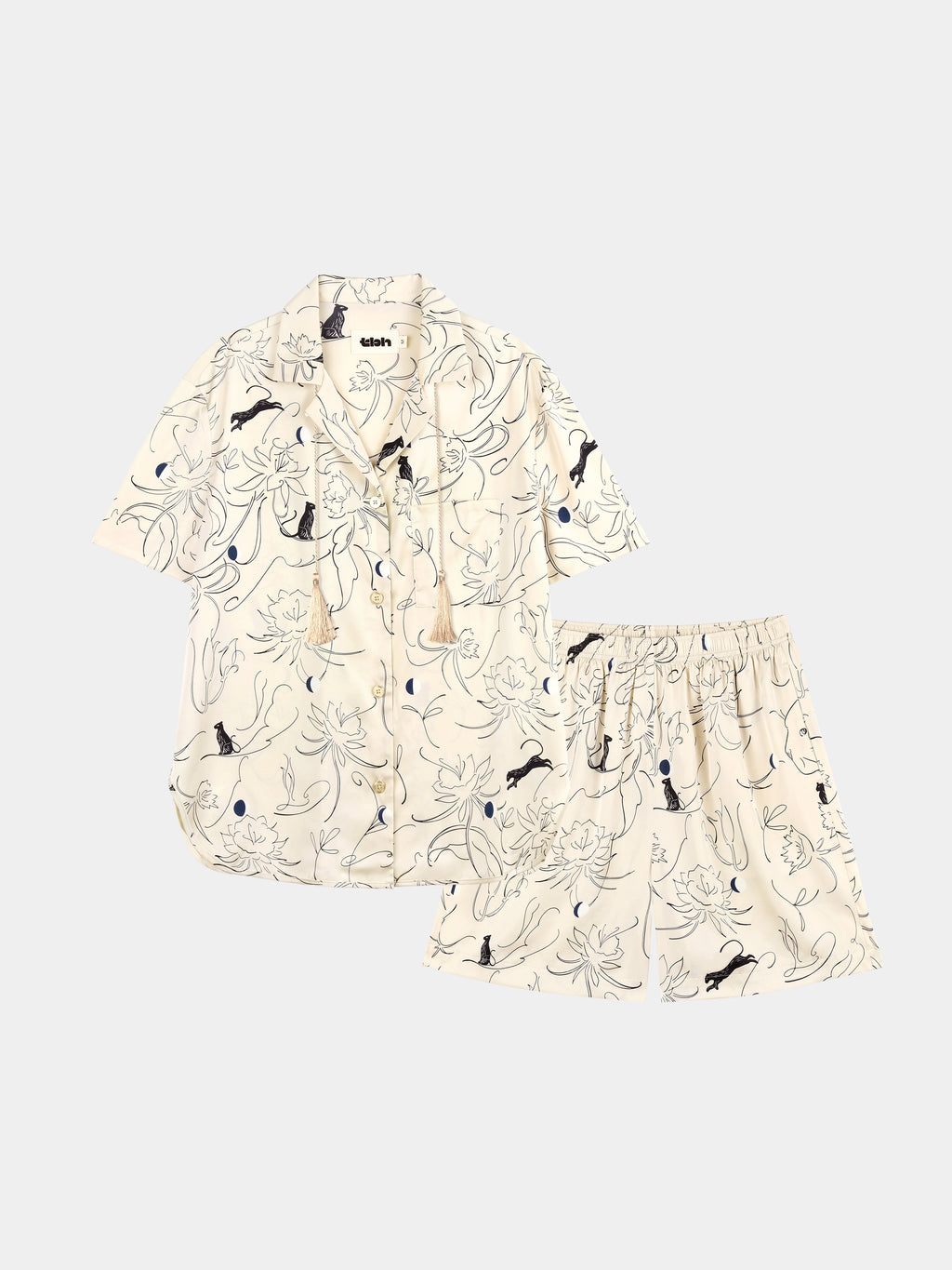 "Urban Jungle" Satin Loungewear Set Short Sleeve – Dune Gold