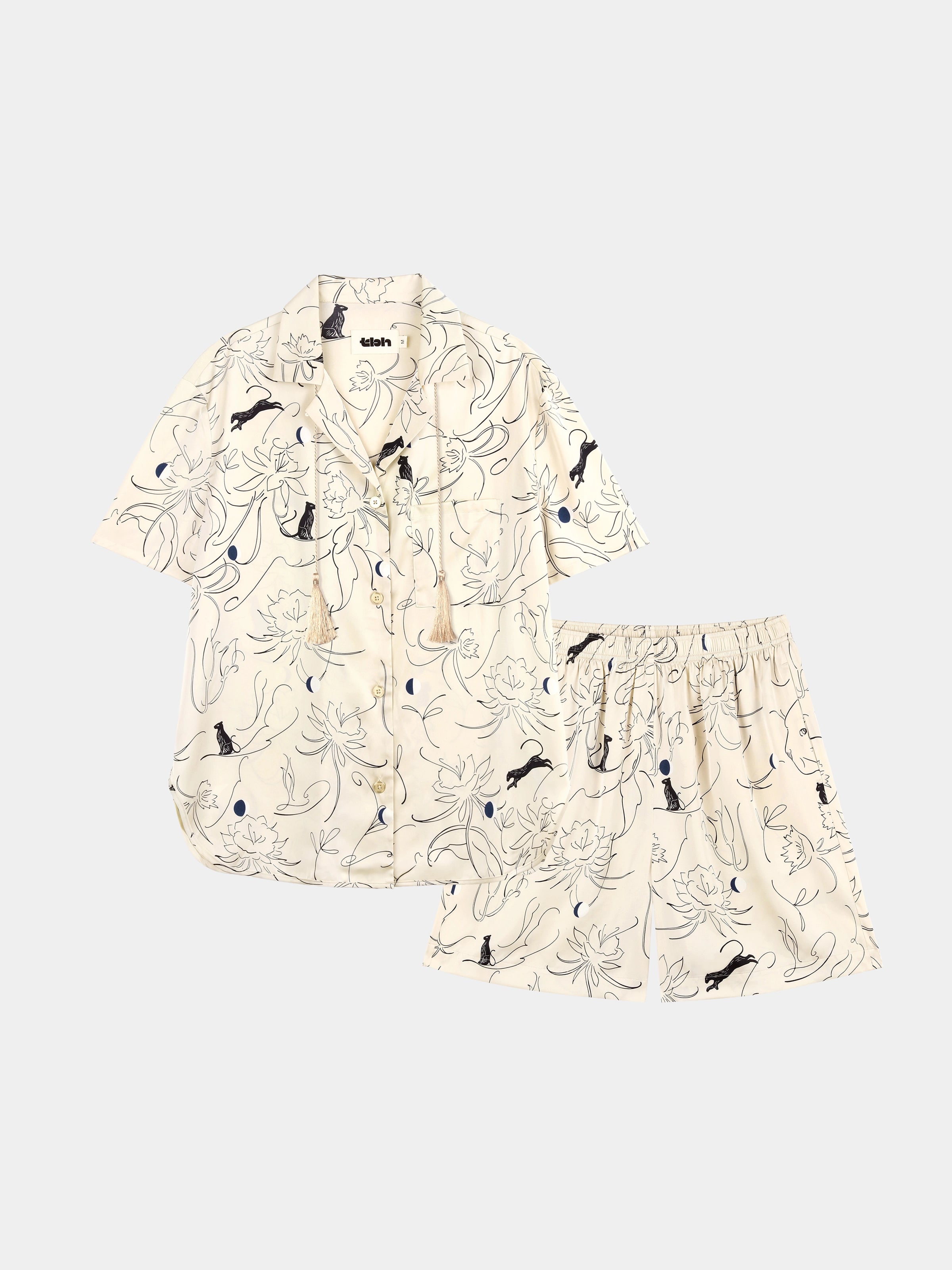 "Urban Jungle" Satin Loungewear Set Short Sleeve – Dune Gold