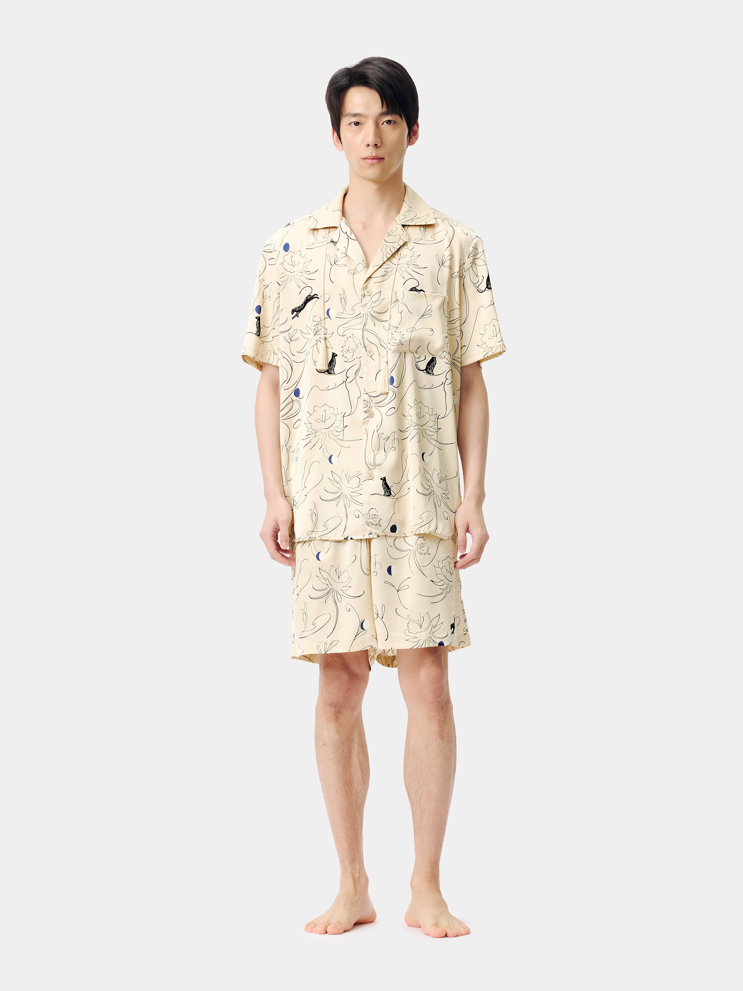 "Urban Jungle" Satin Loungewear Set Short Sleeve – Dune Gold
