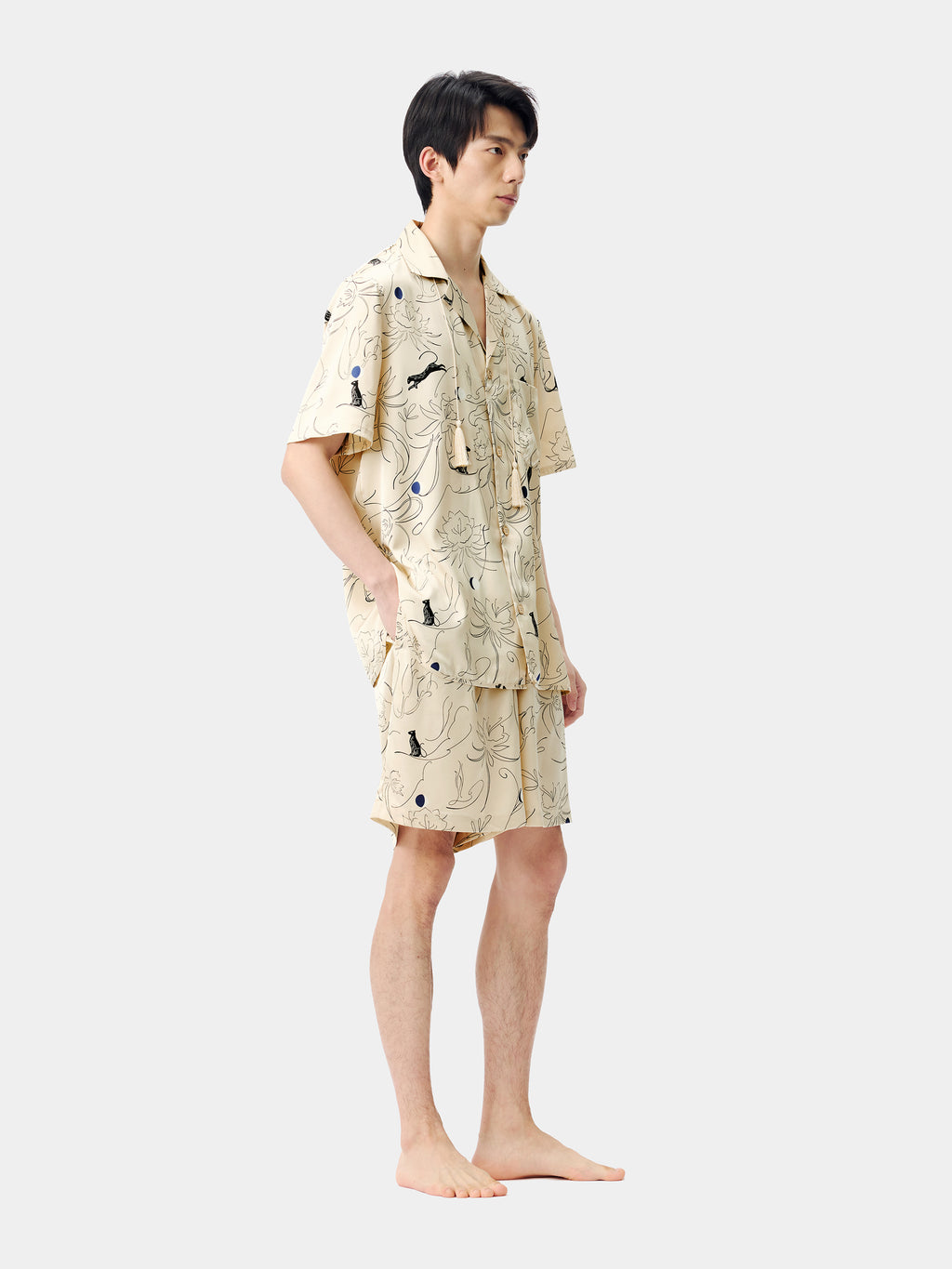 "Urban Jungle" Satin Loungewear Set Short Sleeve – Dune Gold