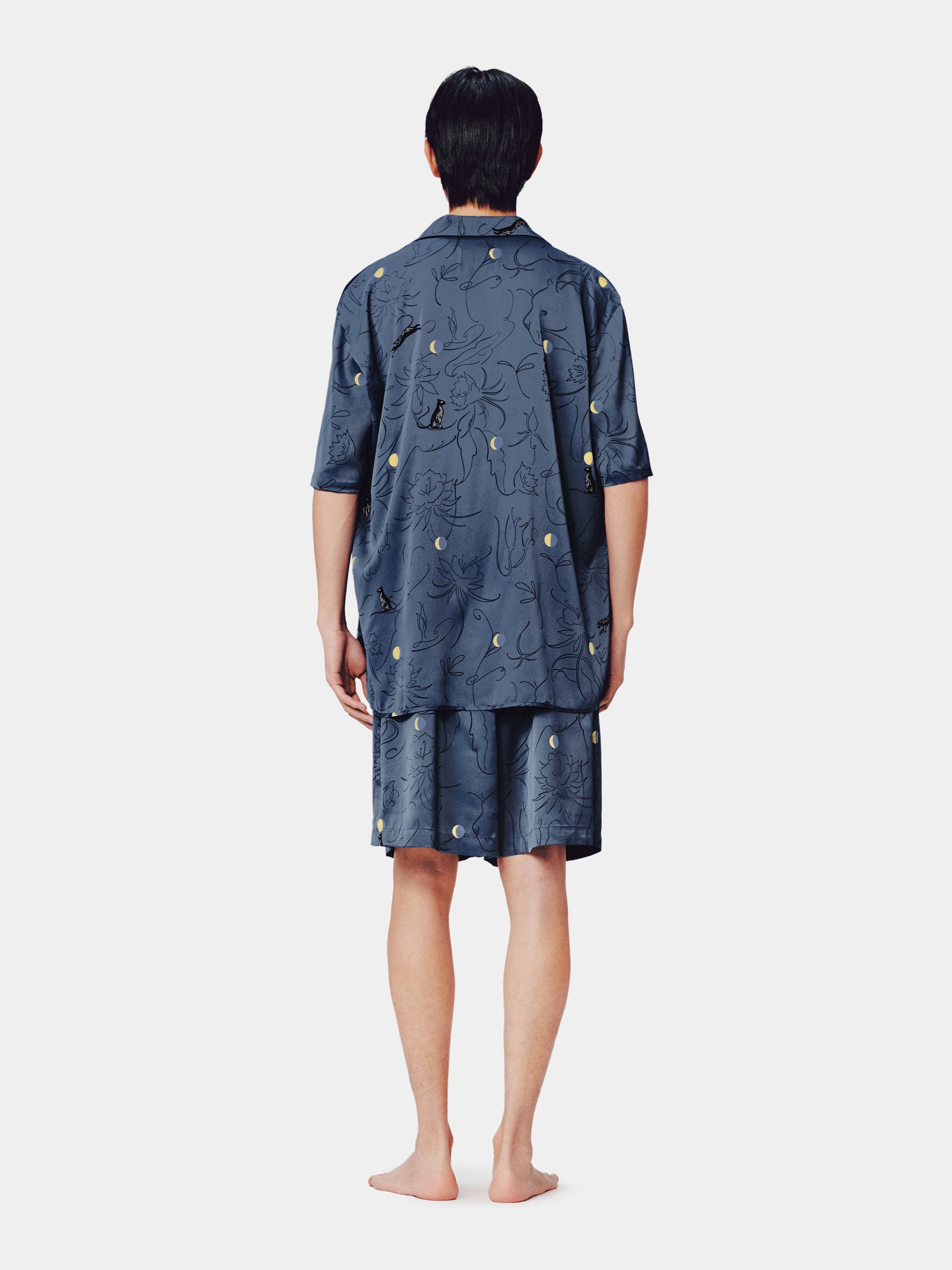 "Urban Jungle" Satin Loungewear Set Short Sleeve – Night Blue