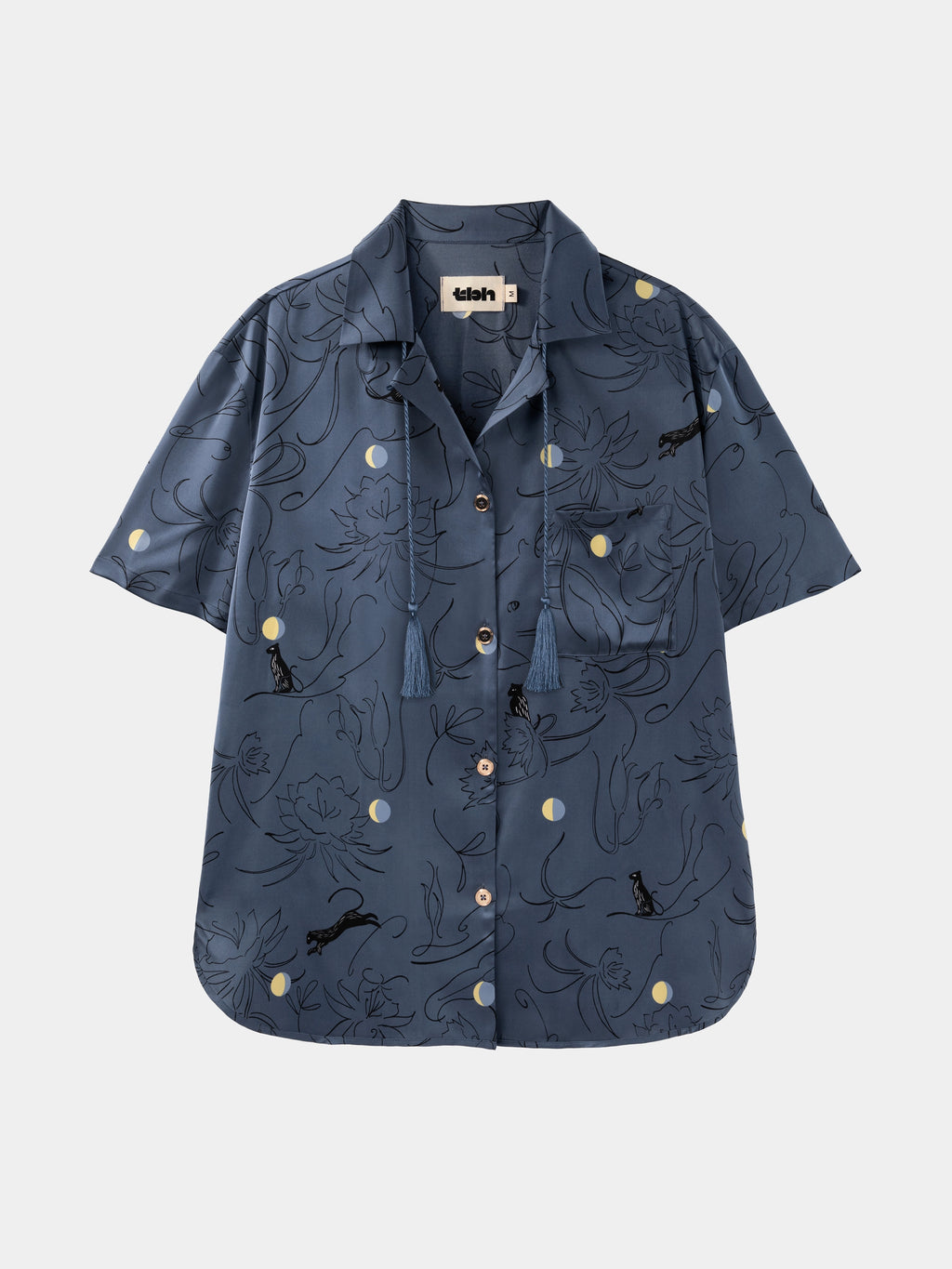 "Urban Jungle" Satin Loungewear Set Short Sleeve – Night Blue