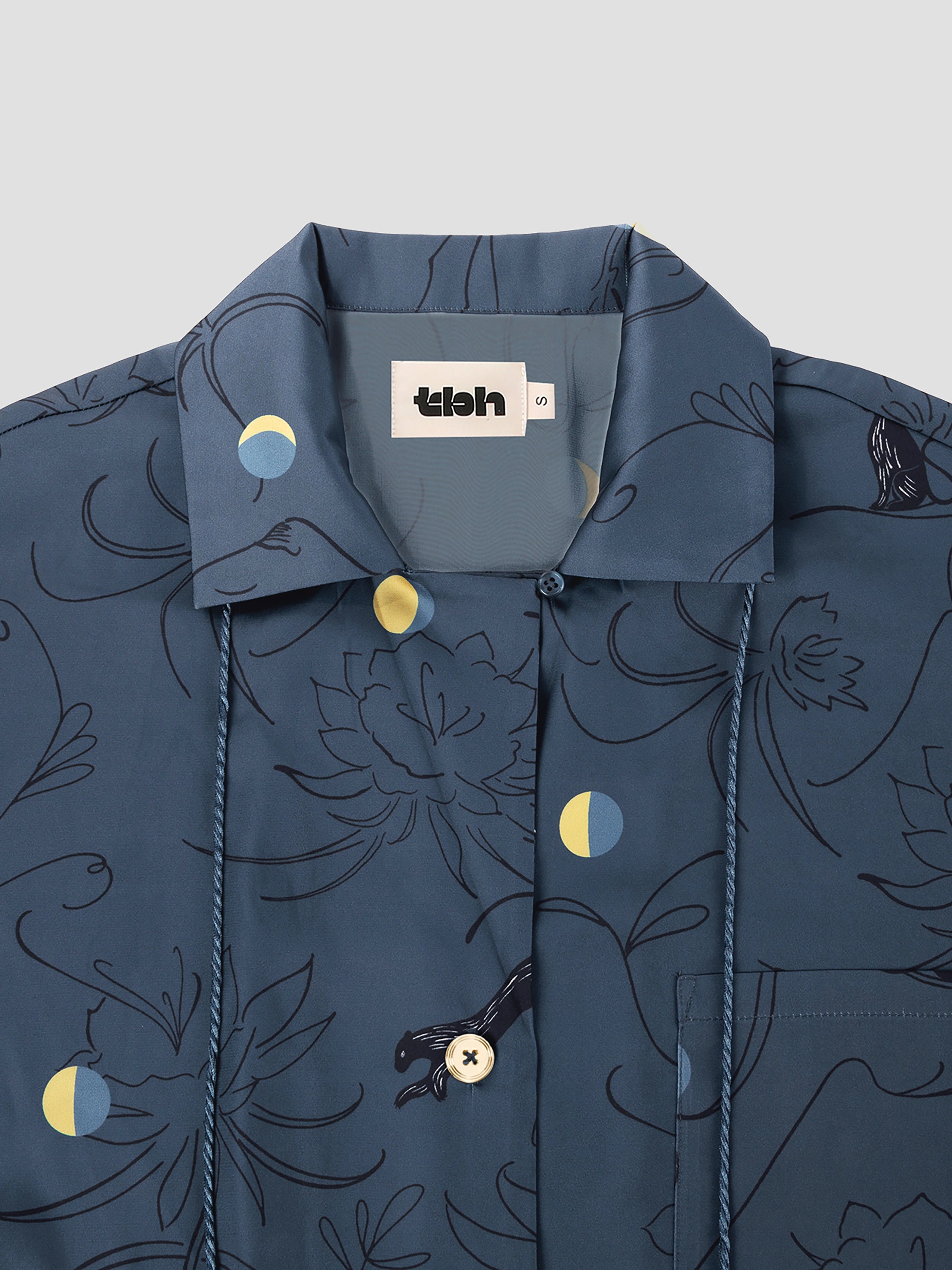 "Urban Jungle" Satin Loungewear Set Short Sleeve – Night Blue