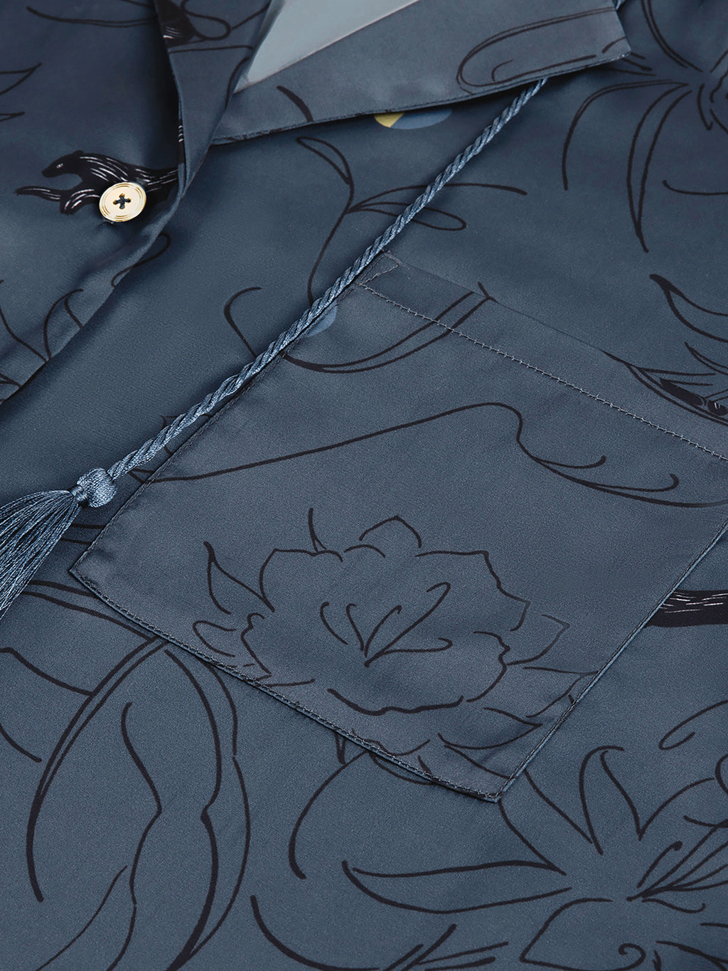 "Urban Jungle" Satin Loungewear Set Short Sleeve – Night Blue