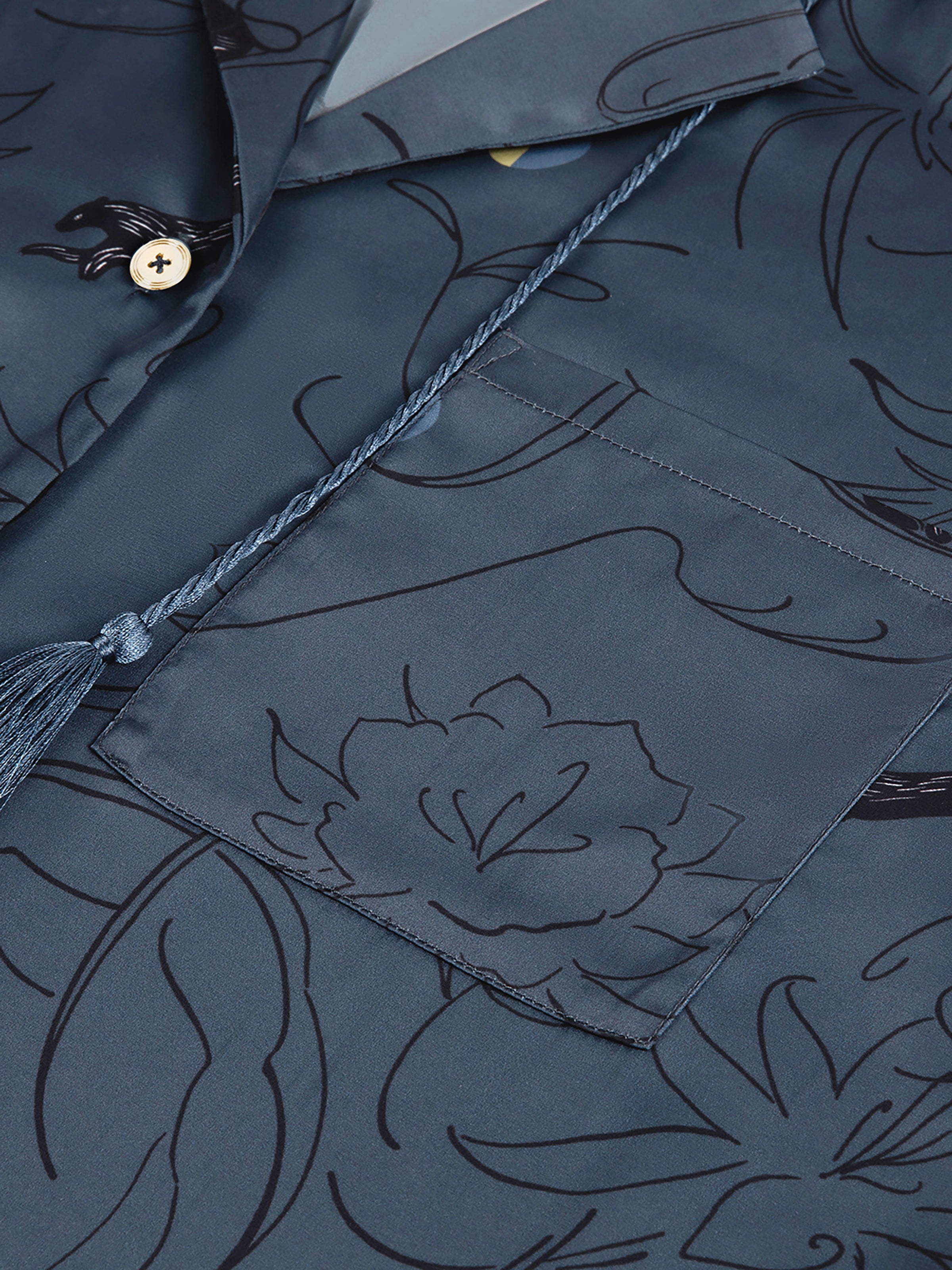 "Urban Jungle" Satin Loungewear Set Short Sleeve – Night Blue