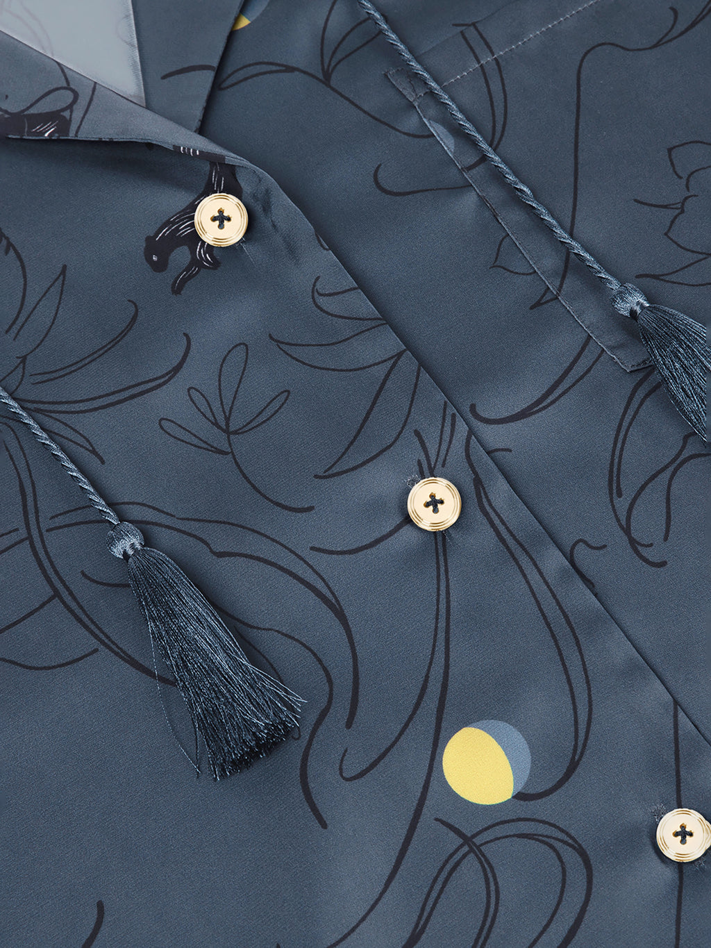 "Urban Jungle" Satin Loungewear Set Short Sleeve – Night Blue