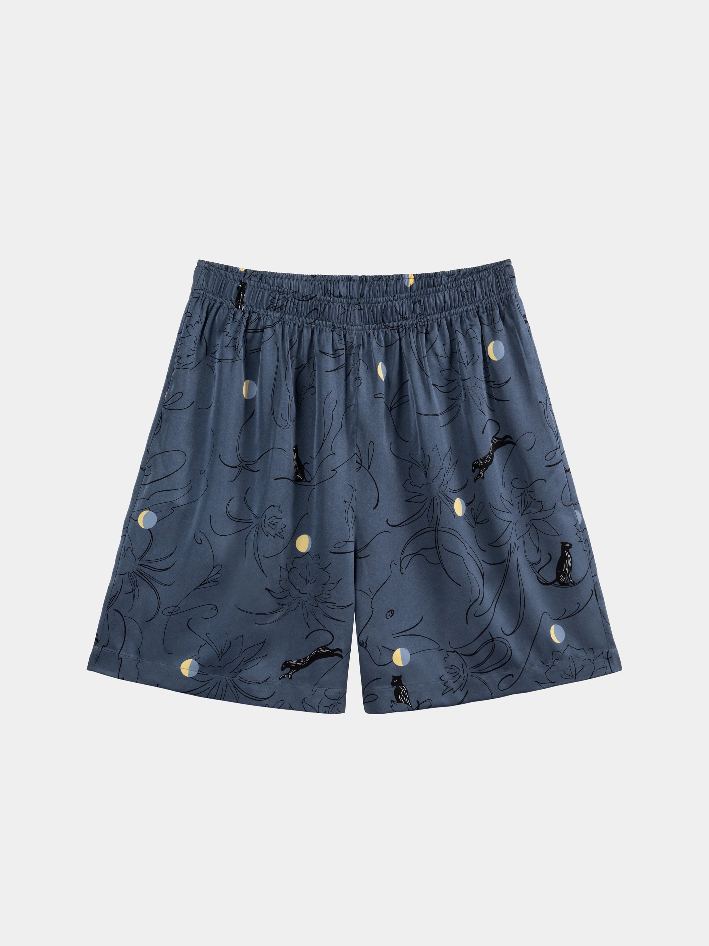 "Urban Jungle" Satin Loungewear Set Short Sleeve – Night Blue