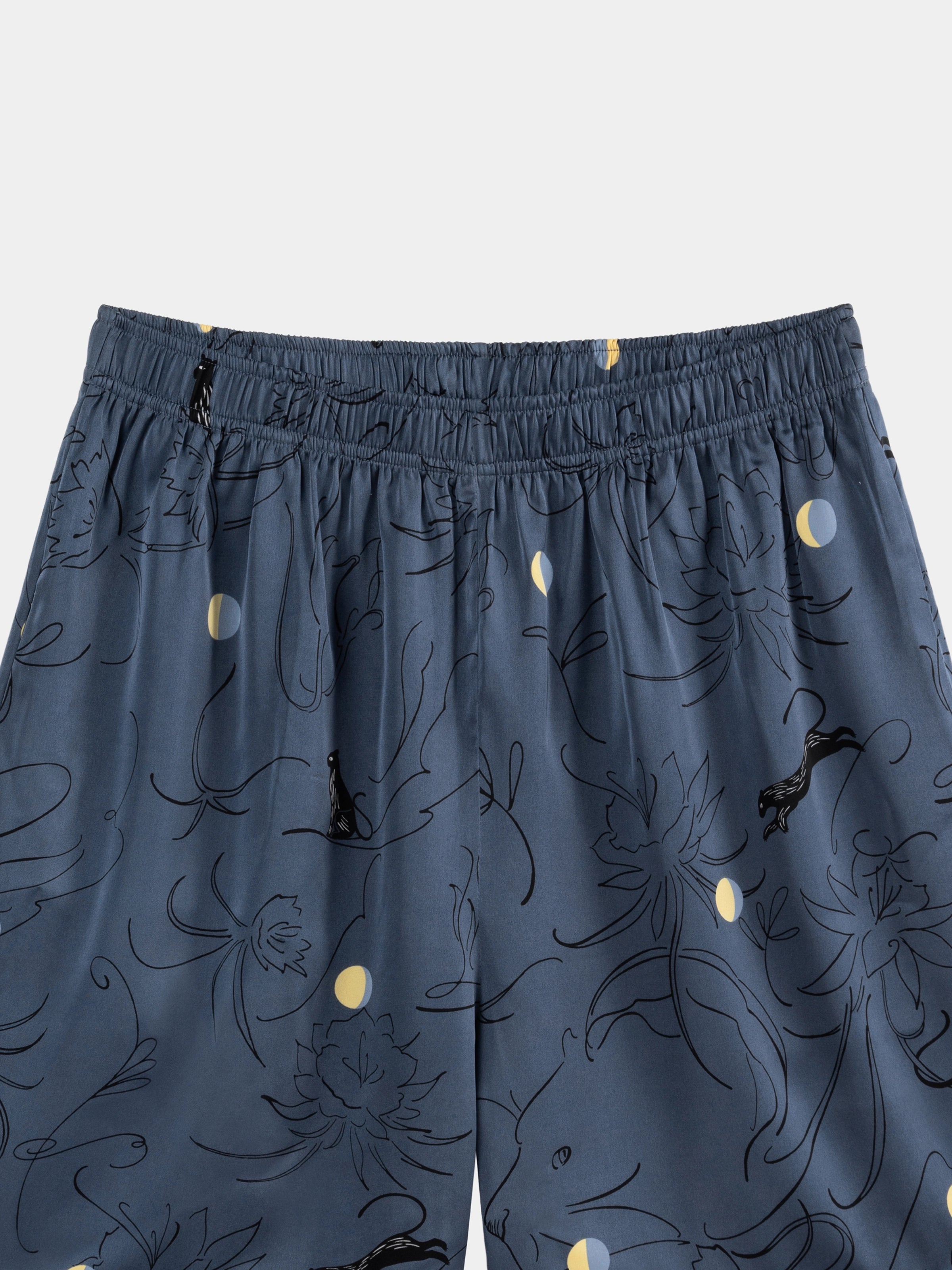 "Urban Jungle" Satin Loungewear Set Short Sleeve – Night Blue