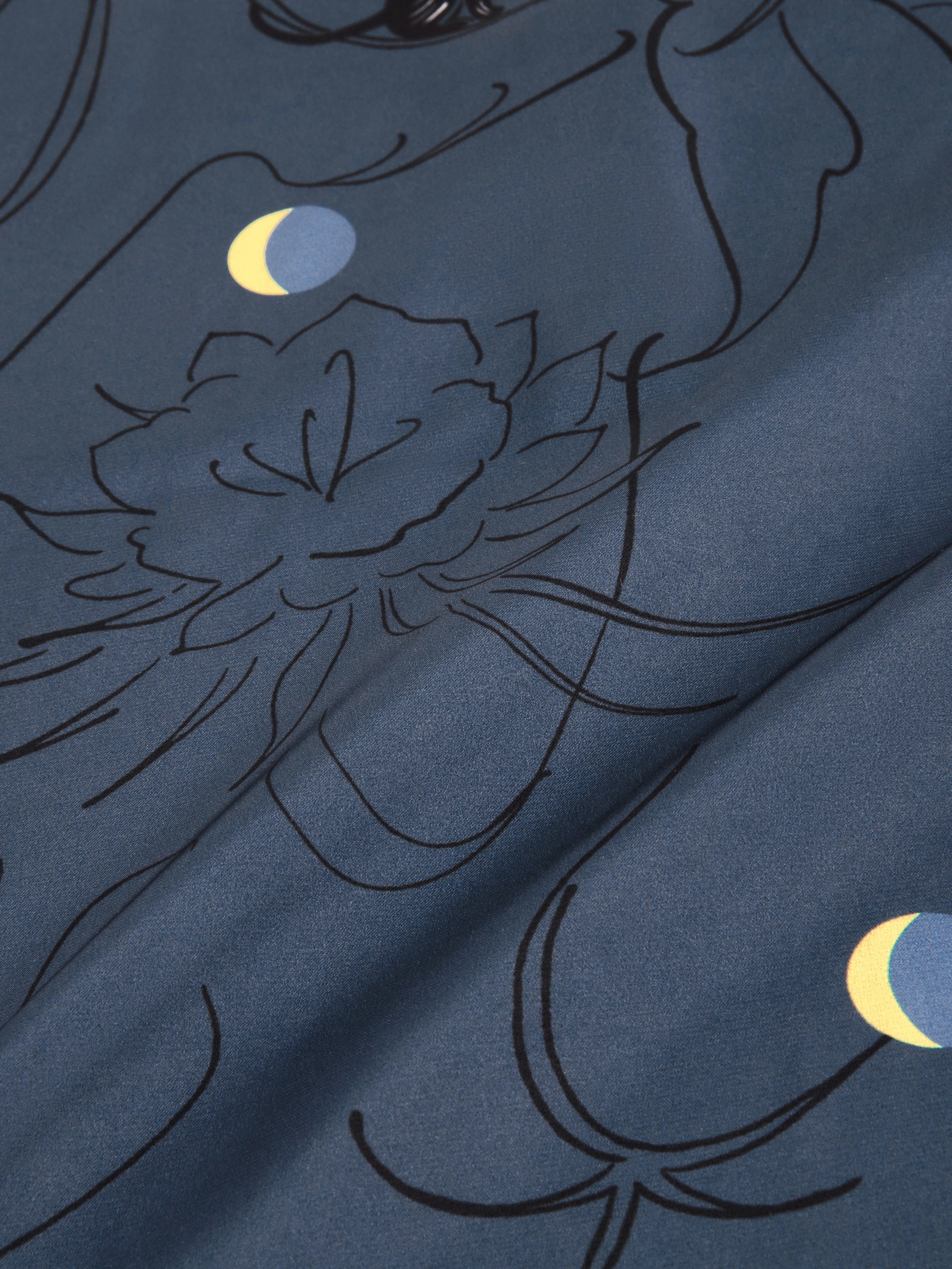 "Urban Jungle" Satin Loungewear Set Short Sleeve – Night Blue