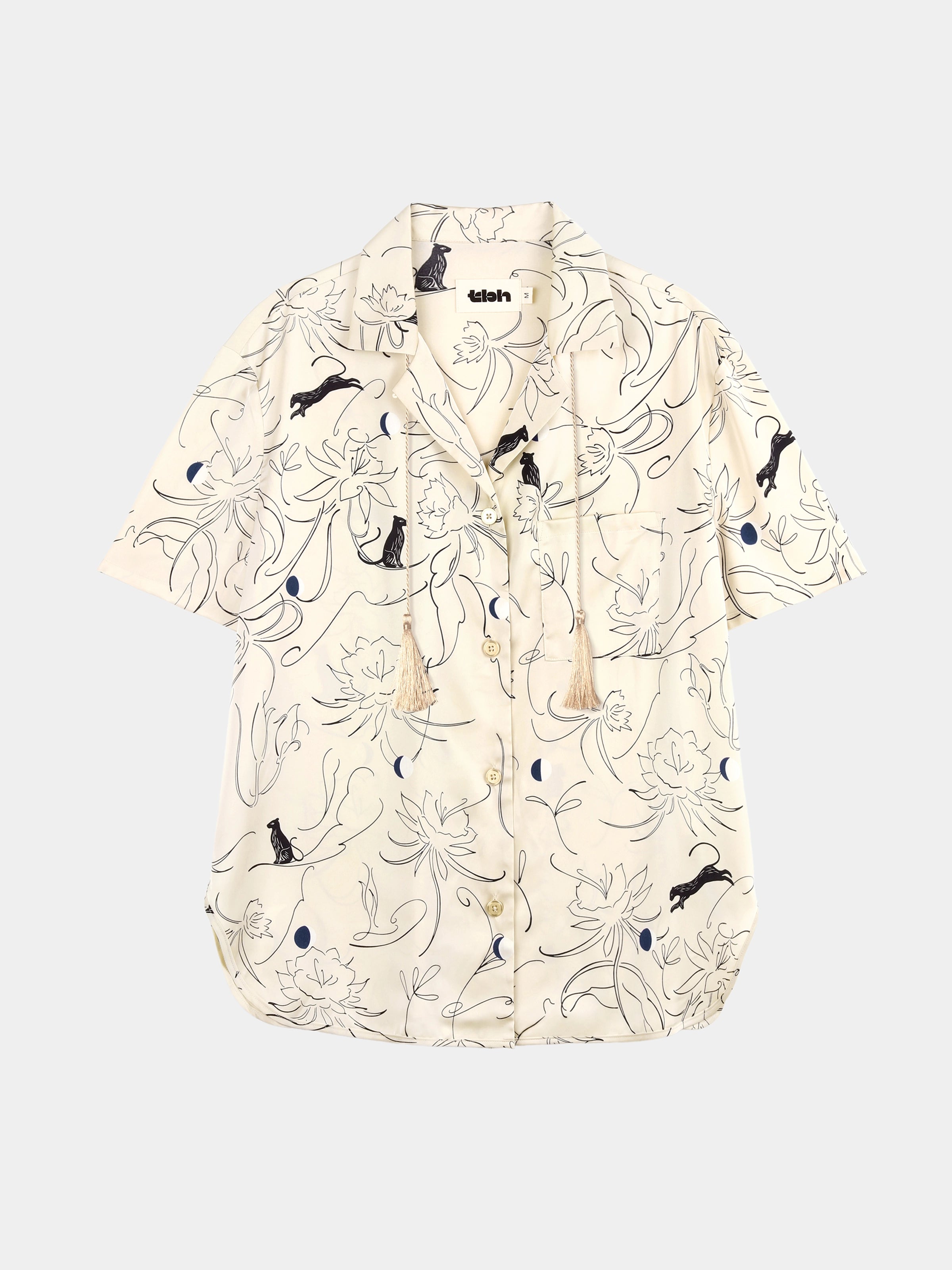"Urban Jungle" Satin Loungewear Set Short Sleeve & Pants – Dune Gold
