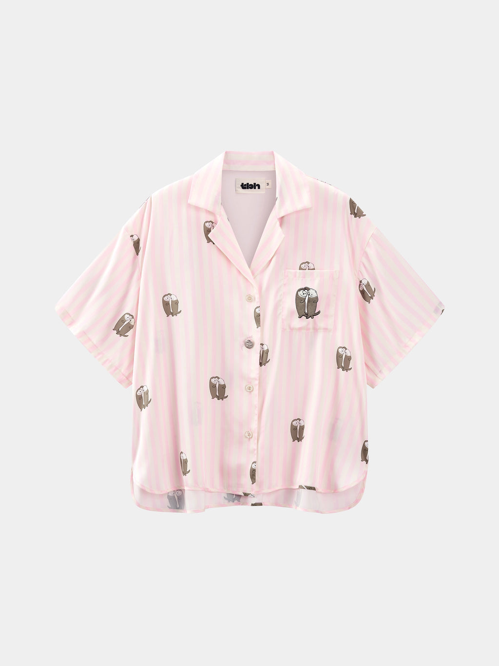 "Urban Jungle" Satin Loungewear Set Short Sleeve & Pants – Pink and White Stripes
