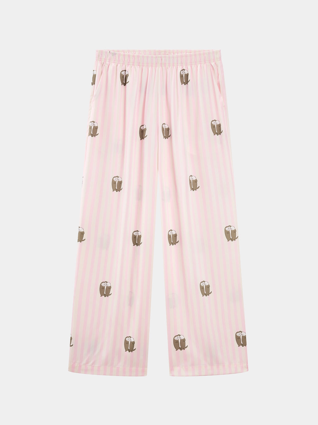 "Urban Jungle" Satin Loungewear Set Short Sleeve & Pants – Pink and White Stripes