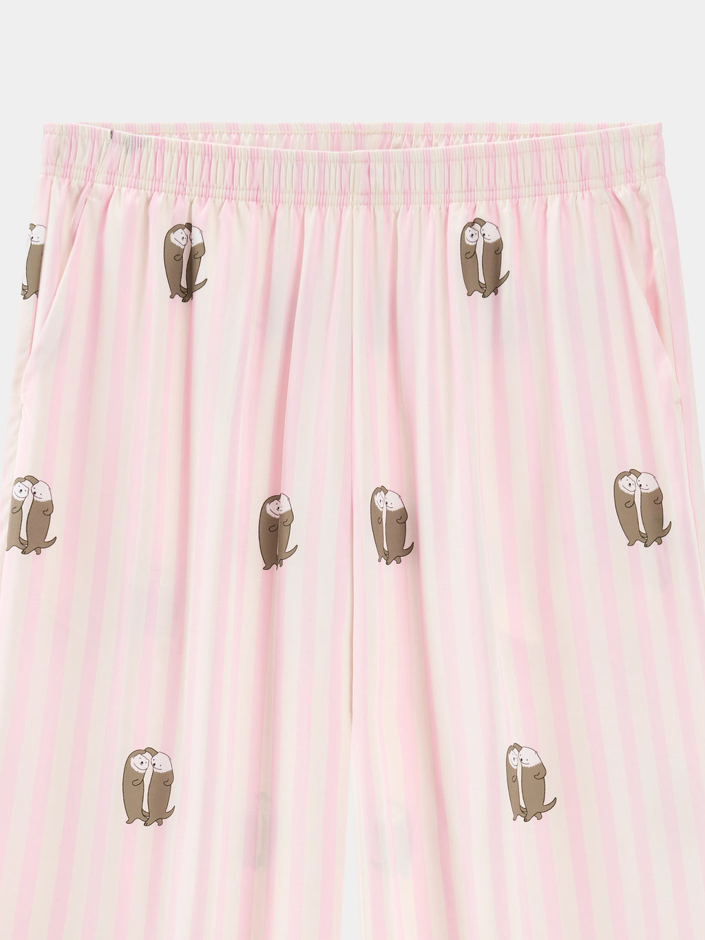 "Urban Jungle" Satin Loungewear Set Short Sleeve & Pants – Pink and White Stripes