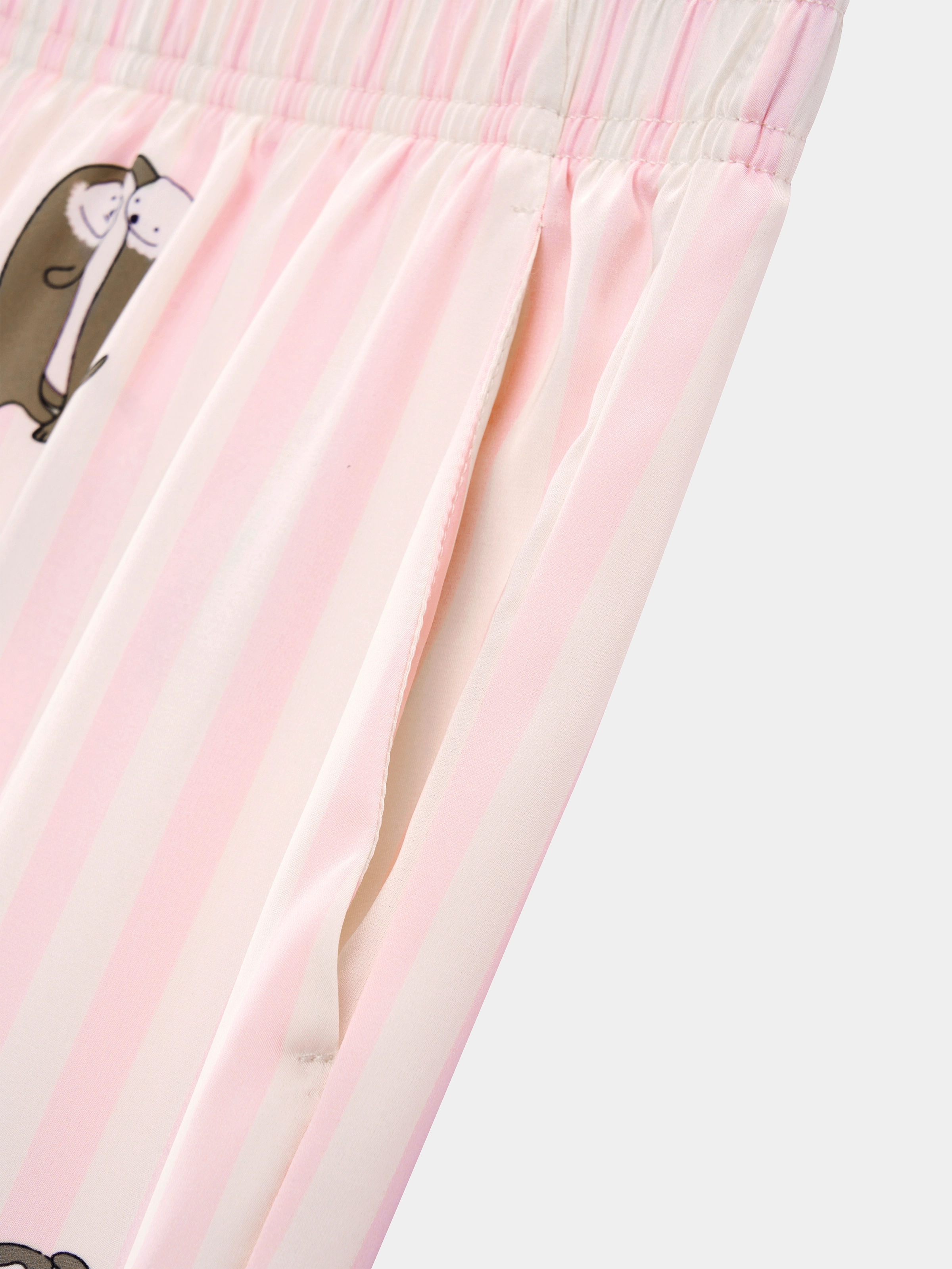 "Urban Jungle" Satin Loungewear Set Short Sleeve & Pants – Pink and White Stripes